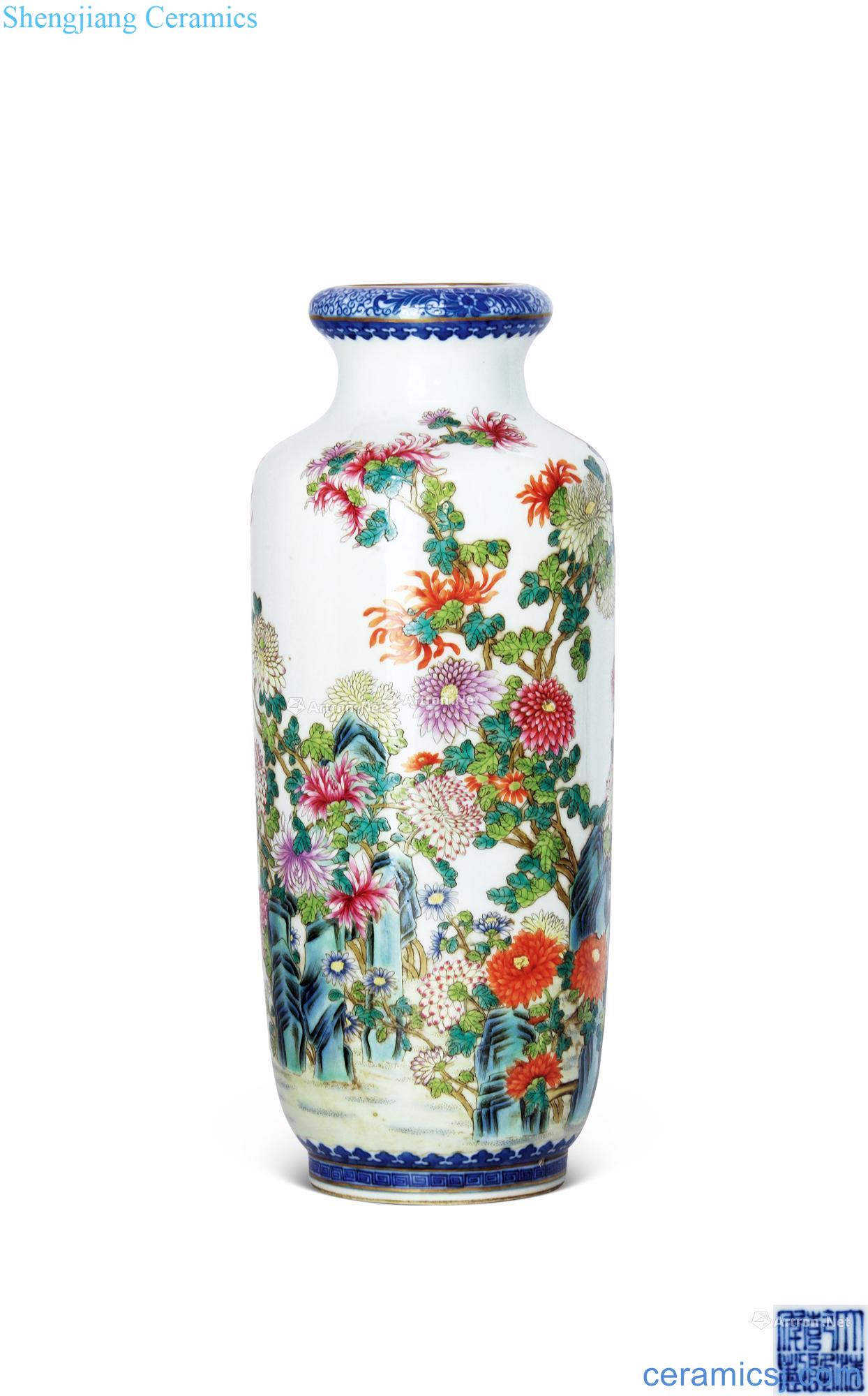 Qianlong blue-and-white pastel landscape flower lantern