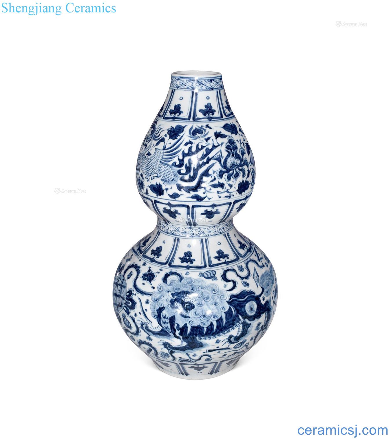 yuan Blue and white lion ball grain bottle gourd