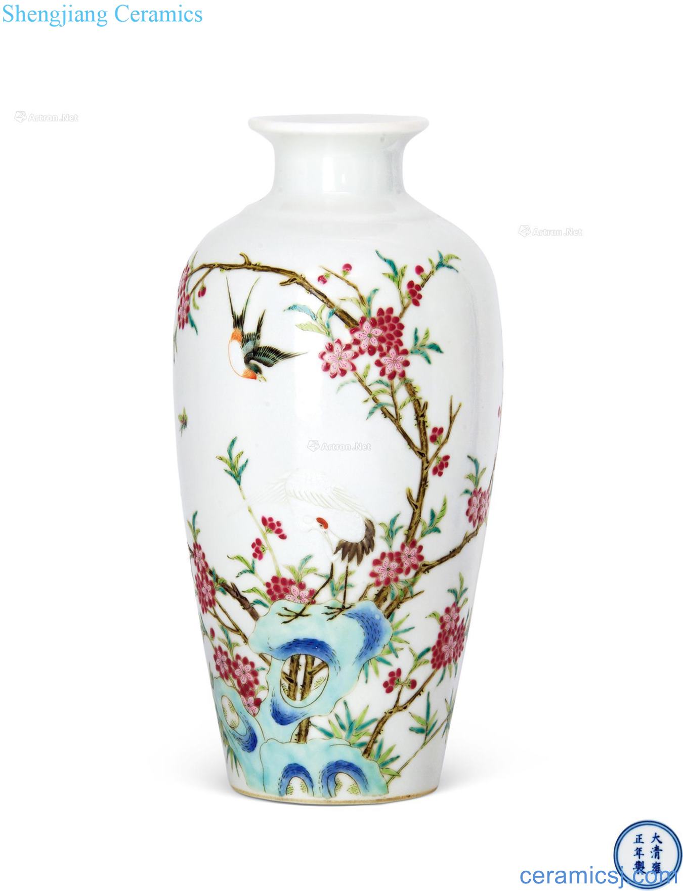 Yongzheng pastel landscape painting of flowers and grain big plum bottle