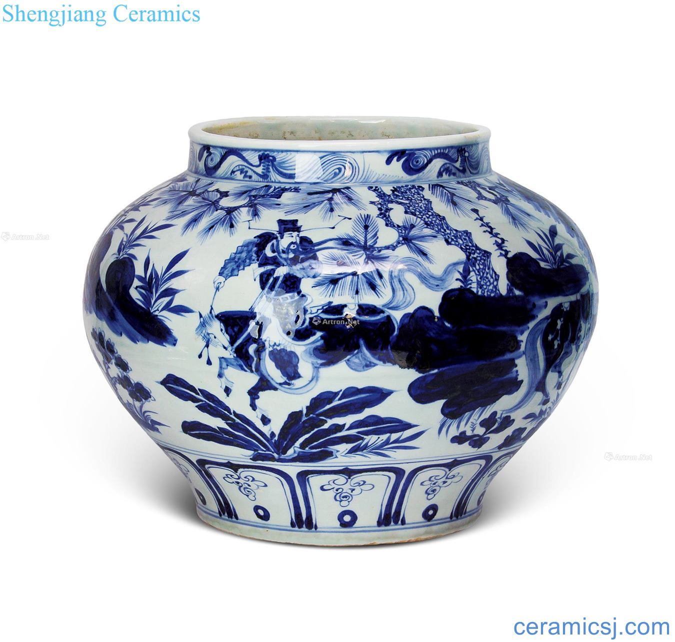yuan Under the blue and white Xiao Heyue Han Xintu big pot