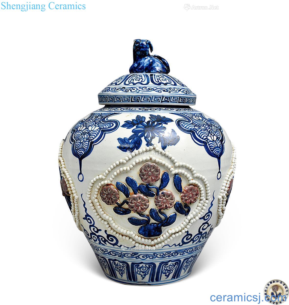 The yuan dynasty Blue and white youligong cover pot flowers