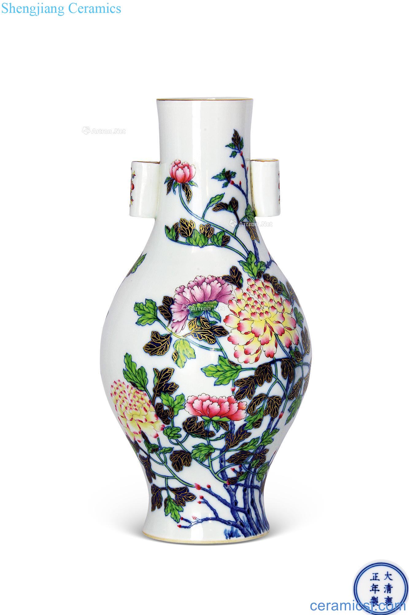 Yongzheng vase with a blue and white colour flower grain powder enamel pot
