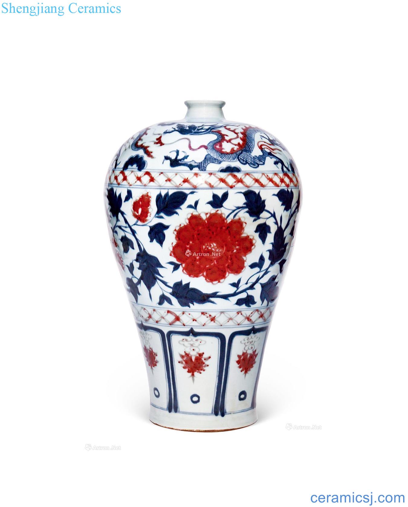 The yuan dynasty Blue and white youligong peony grains may bottle