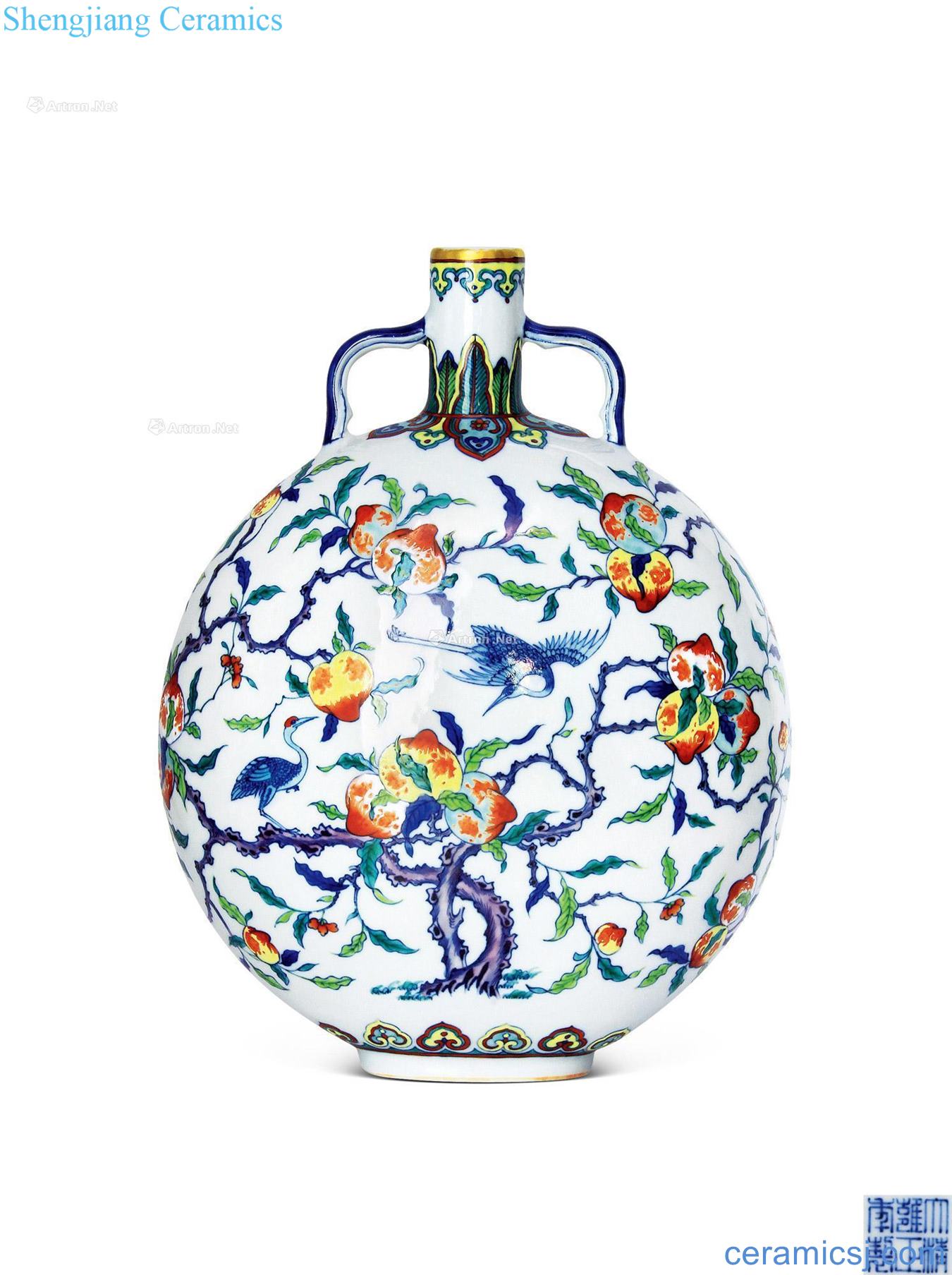 Yongzheng porcelain enamel pomegranate bird patterns ears flat pot