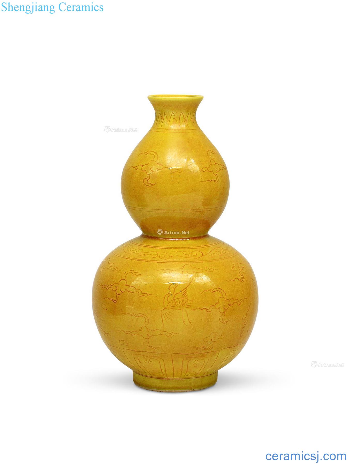 Ming hongzhi James t. c. na was published grain bottle gourd dark yellow glaze