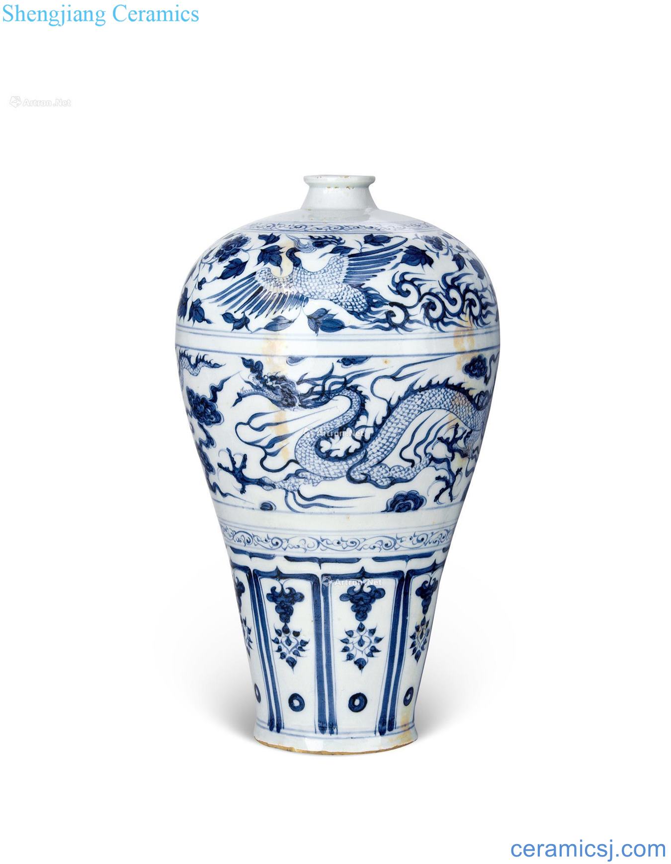 yuan Blue and white longfeng flower plum bottle