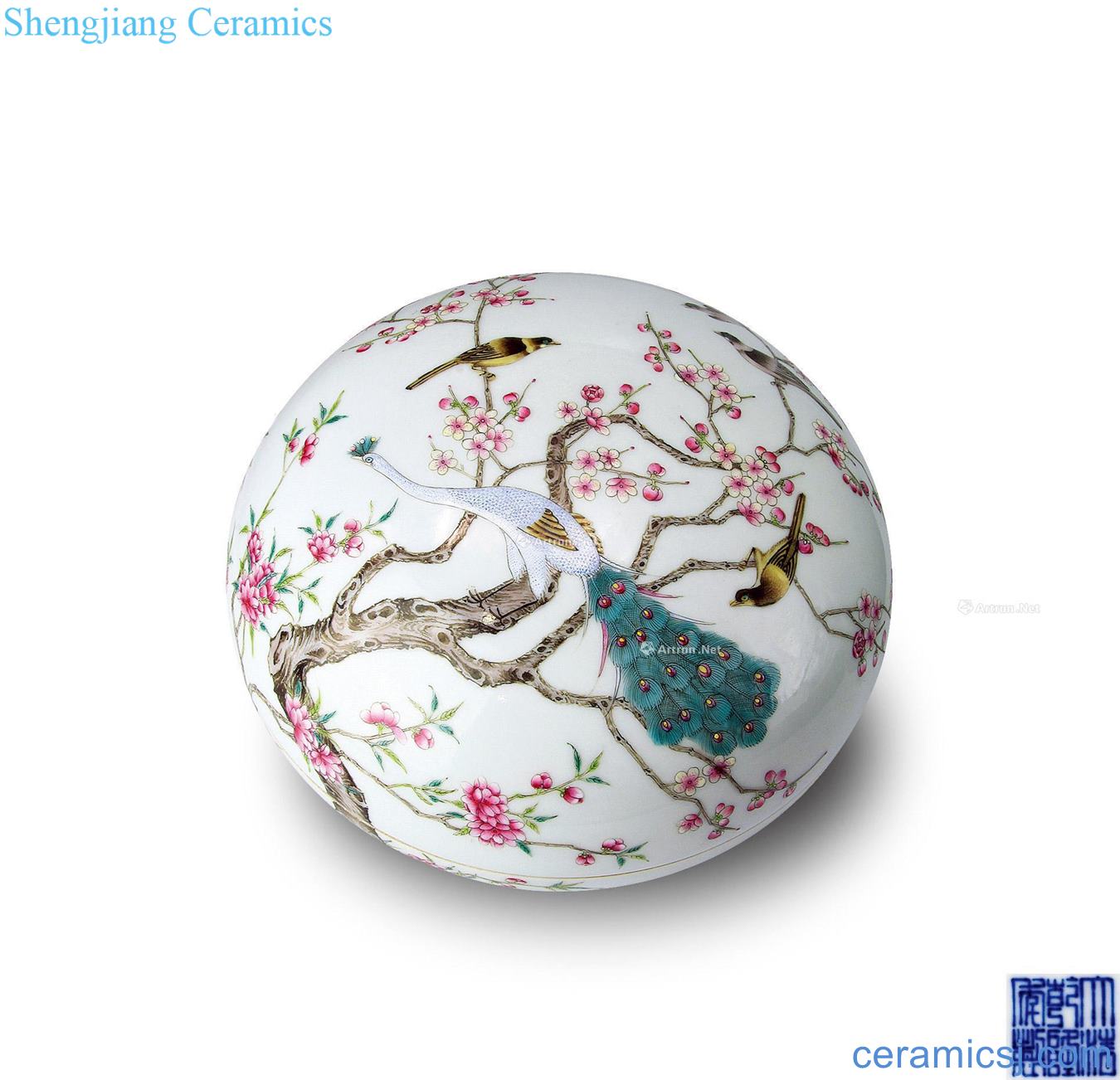 Qianlong pastel painting of flowers and grain powder compact
