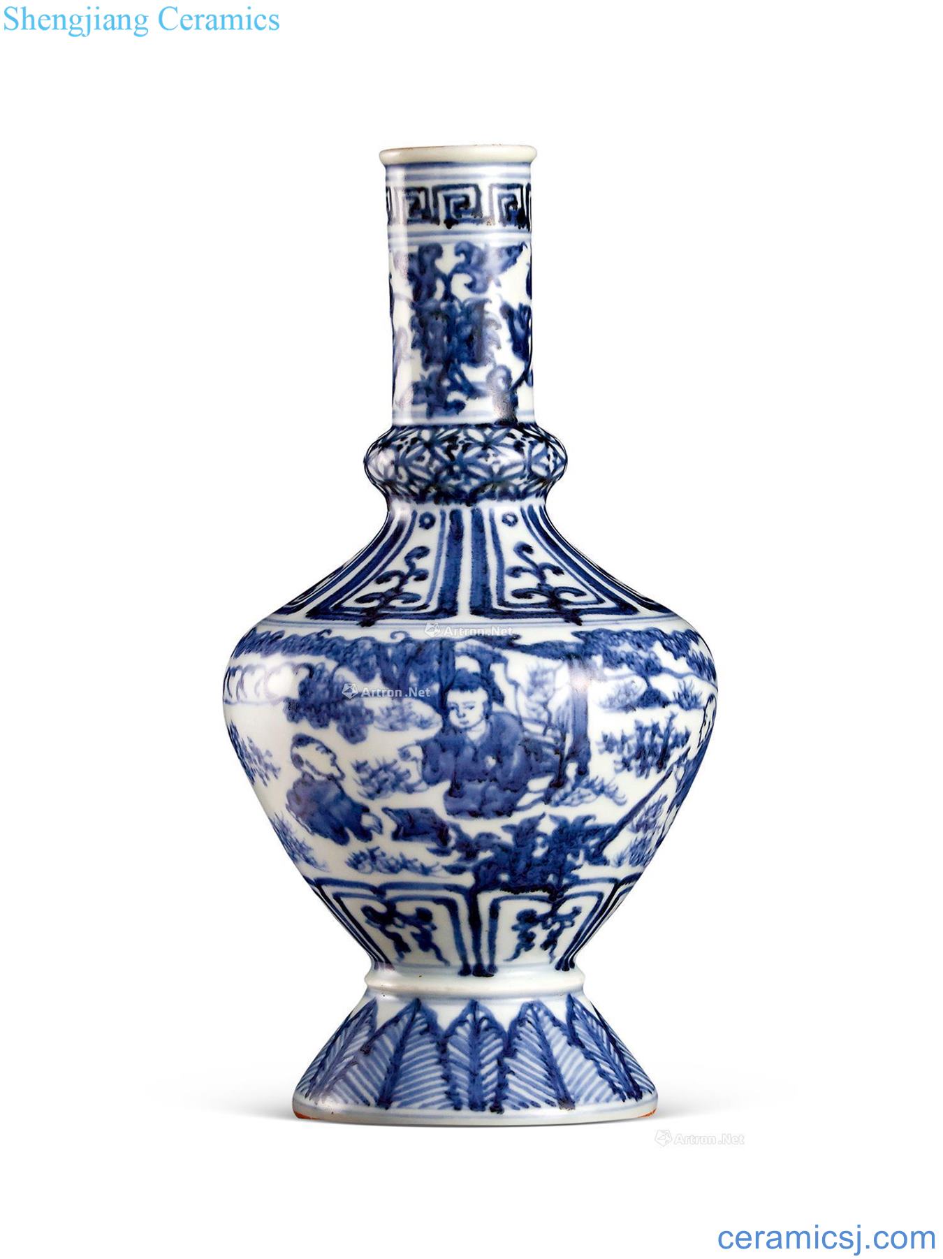 Ming Stories of blue and white lines straight flask