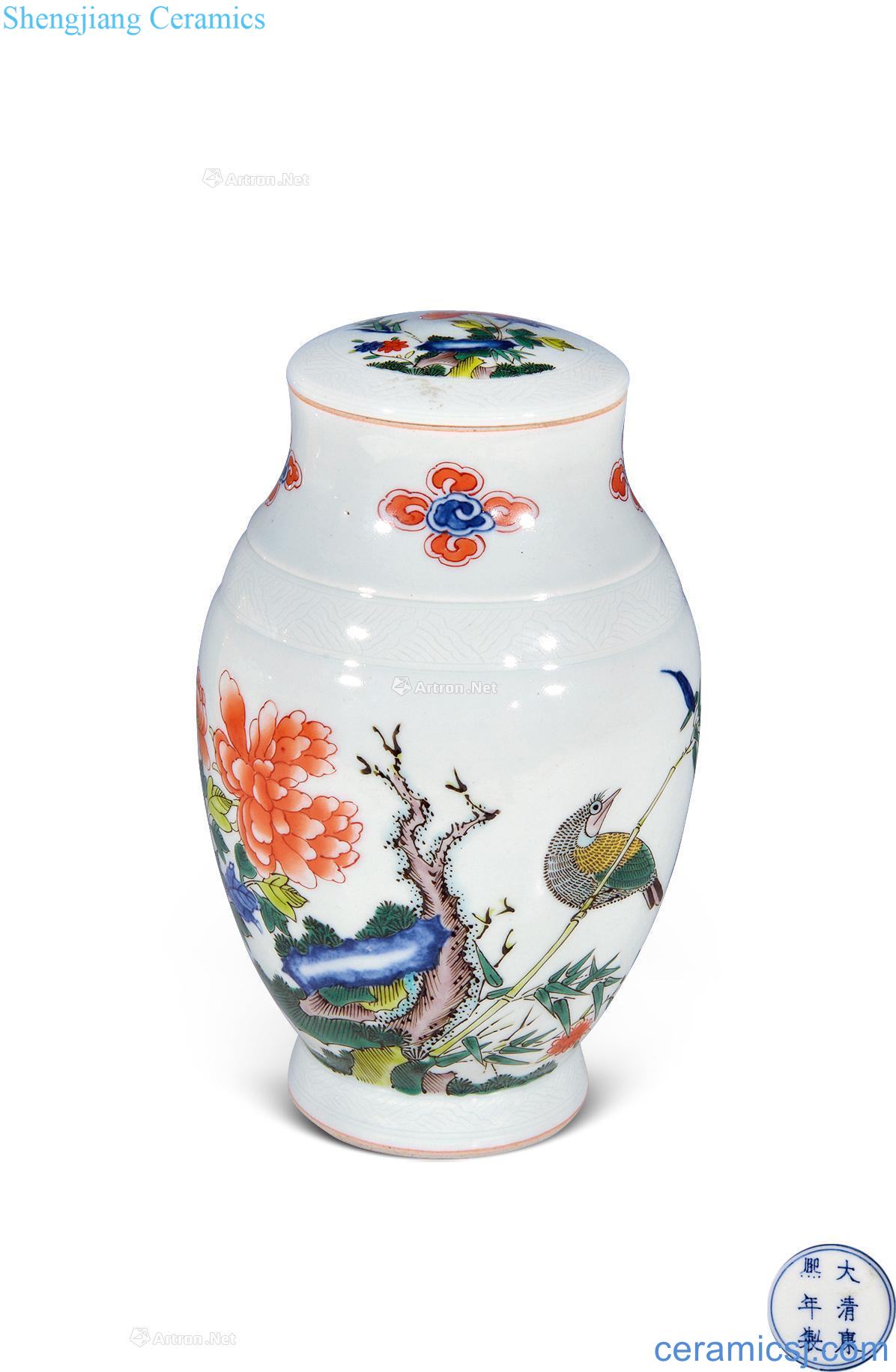 Qing qianlong powder enamel lines cover bottle