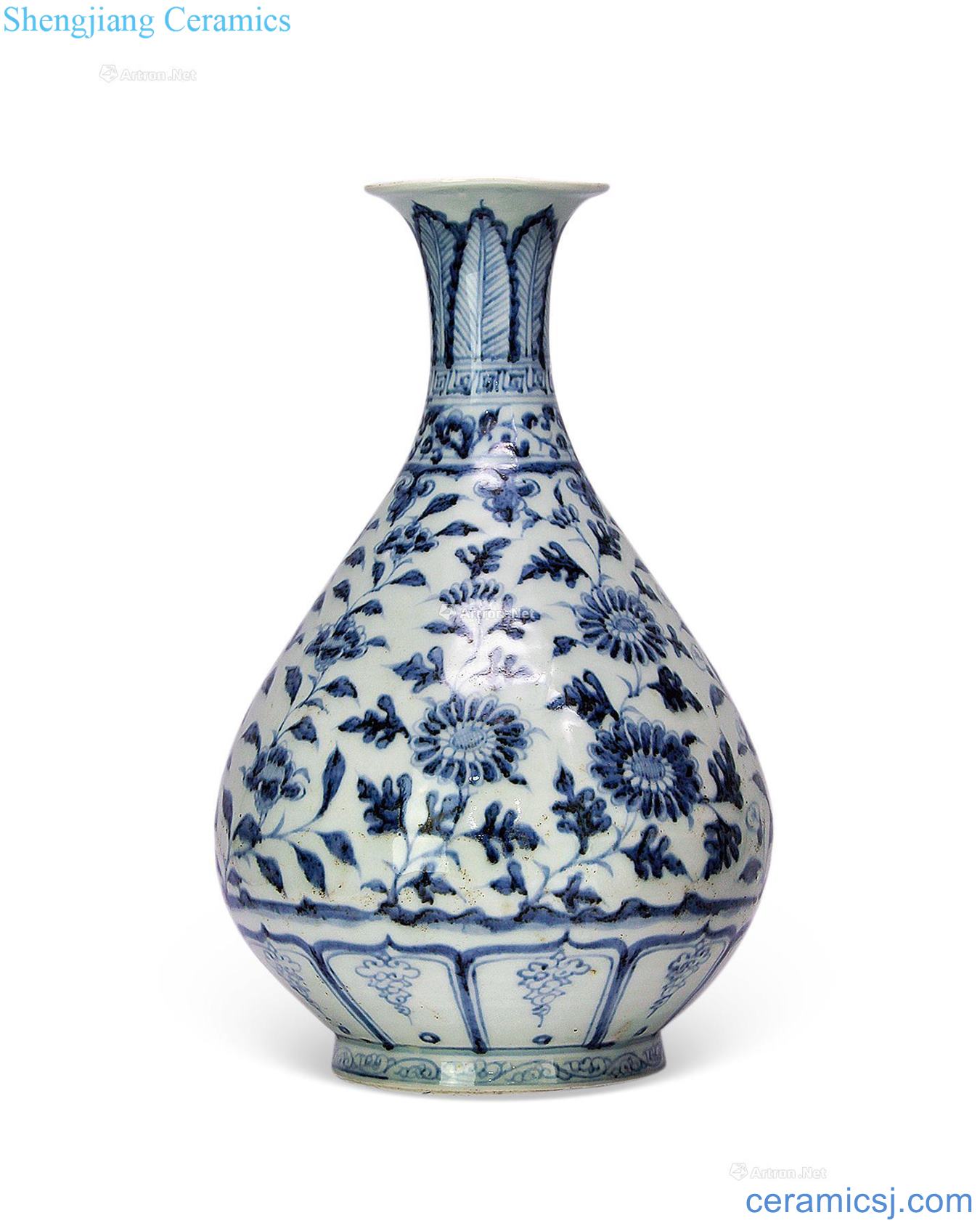 Ming Blue and white flower grain okho spring bottle