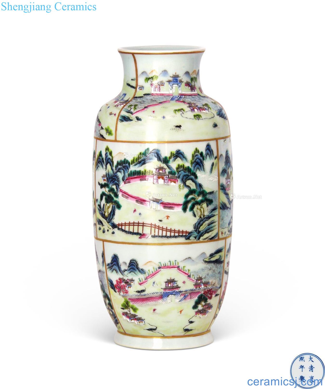 Kangxi pastel landscape character nine courtyard lantern