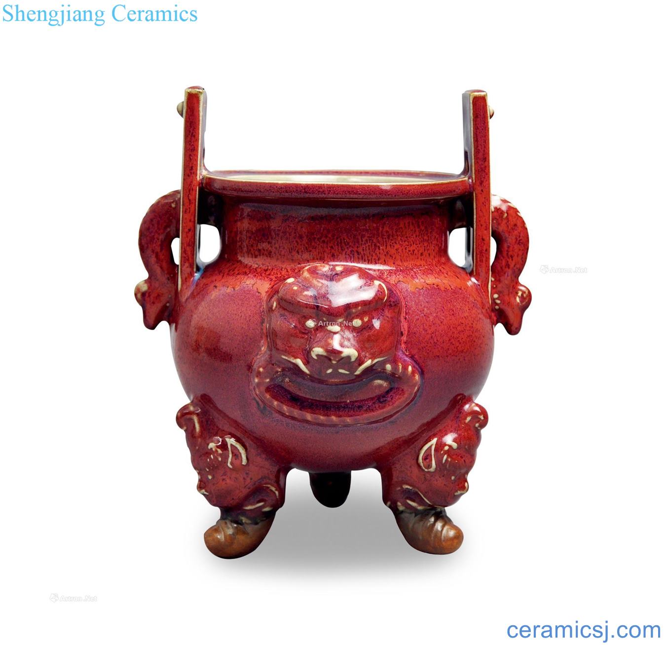 The song dynasty Red glaze ears furnace with three legs