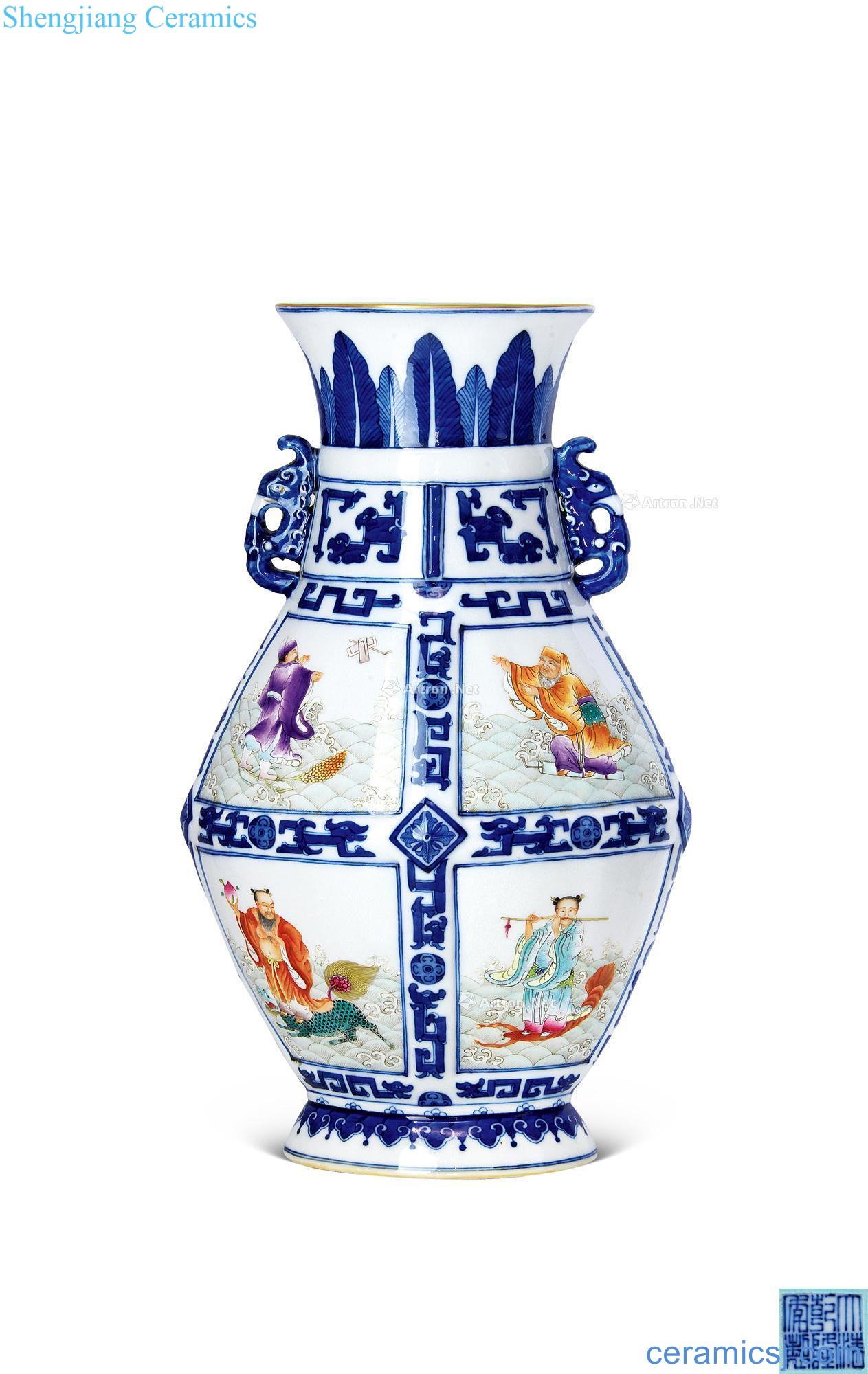 Blue and white medallion qianlong pastel the eight immortals statue with a pair of