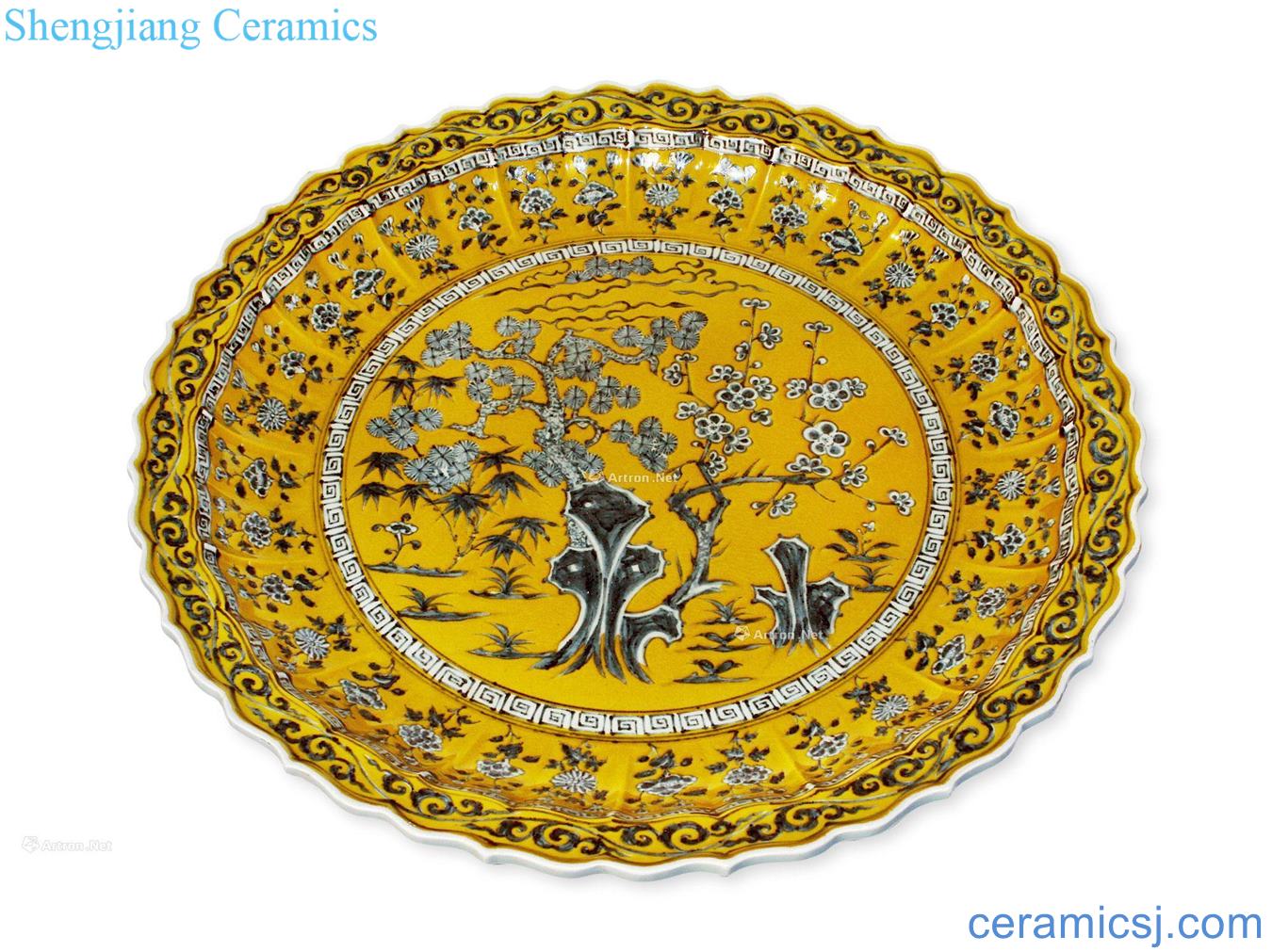 Early Ming dynasty Yellow, blue and white plate poetic