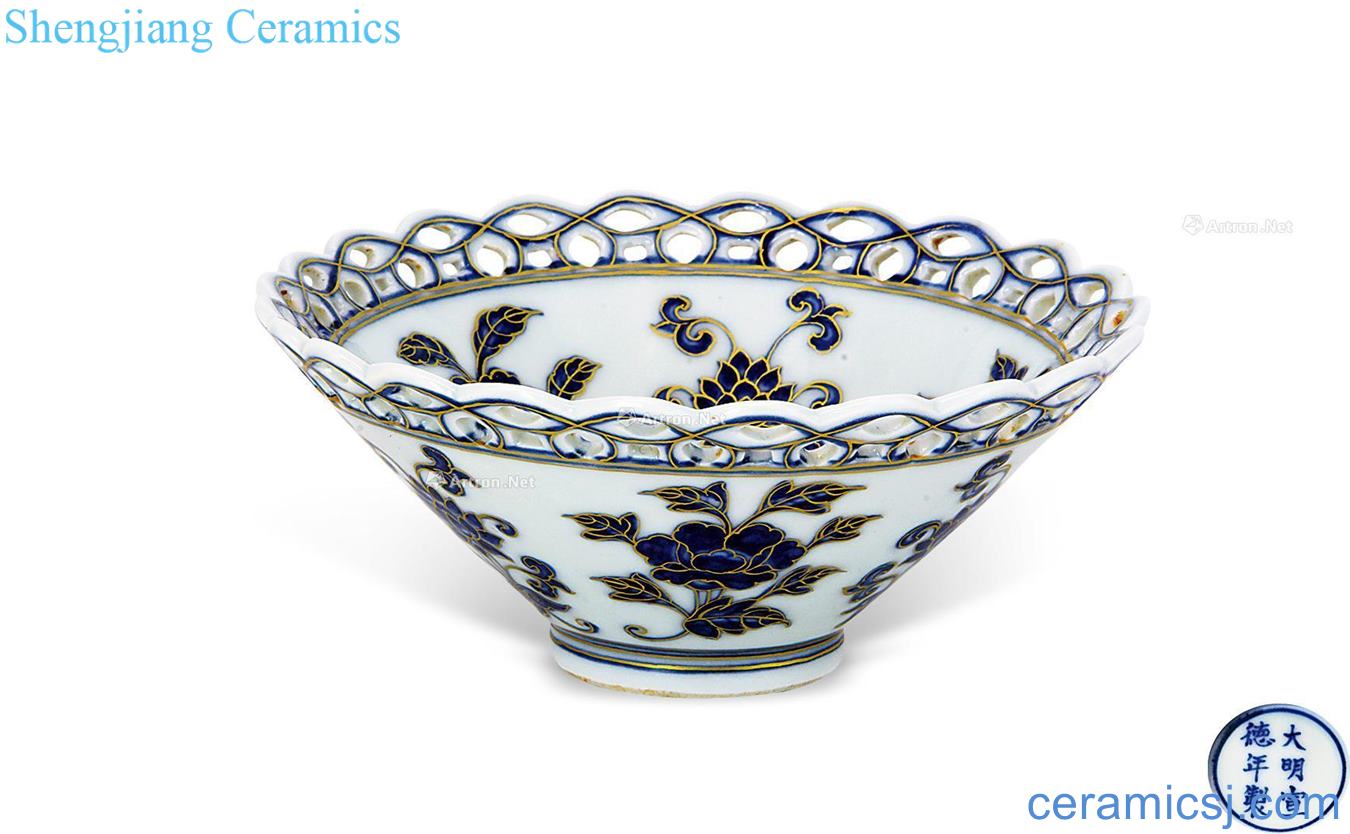 Ming xuande blue colour hollow-out flower grain hat to bowl