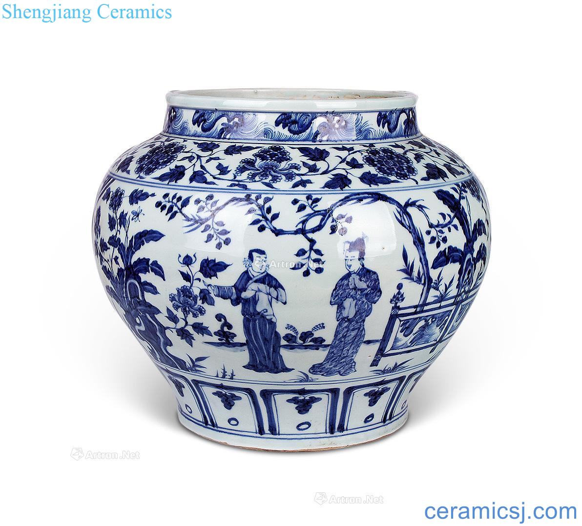yuan Blue and white brocade stories of incense grain big pot flowers