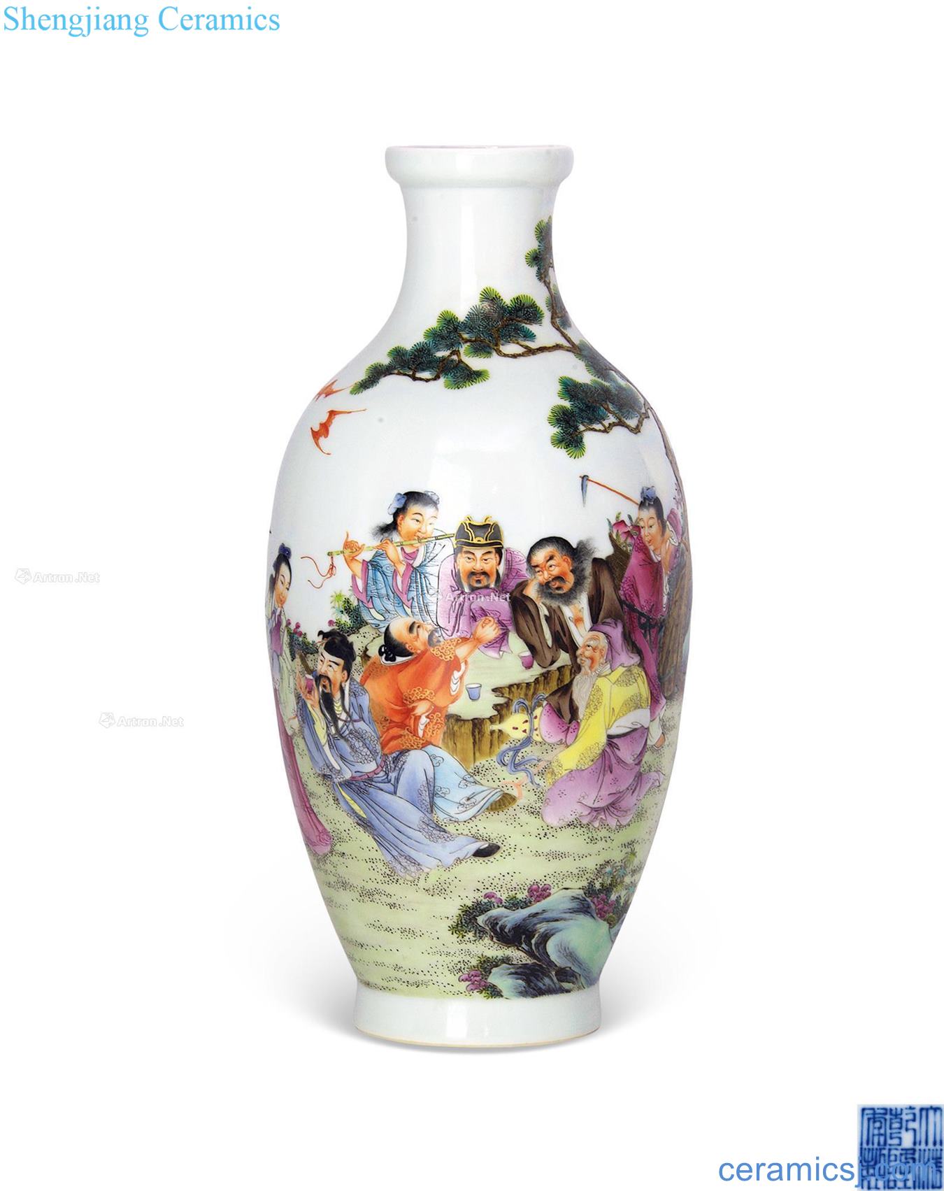 Goddess of mercy bottle qianlong pastel landscape characters