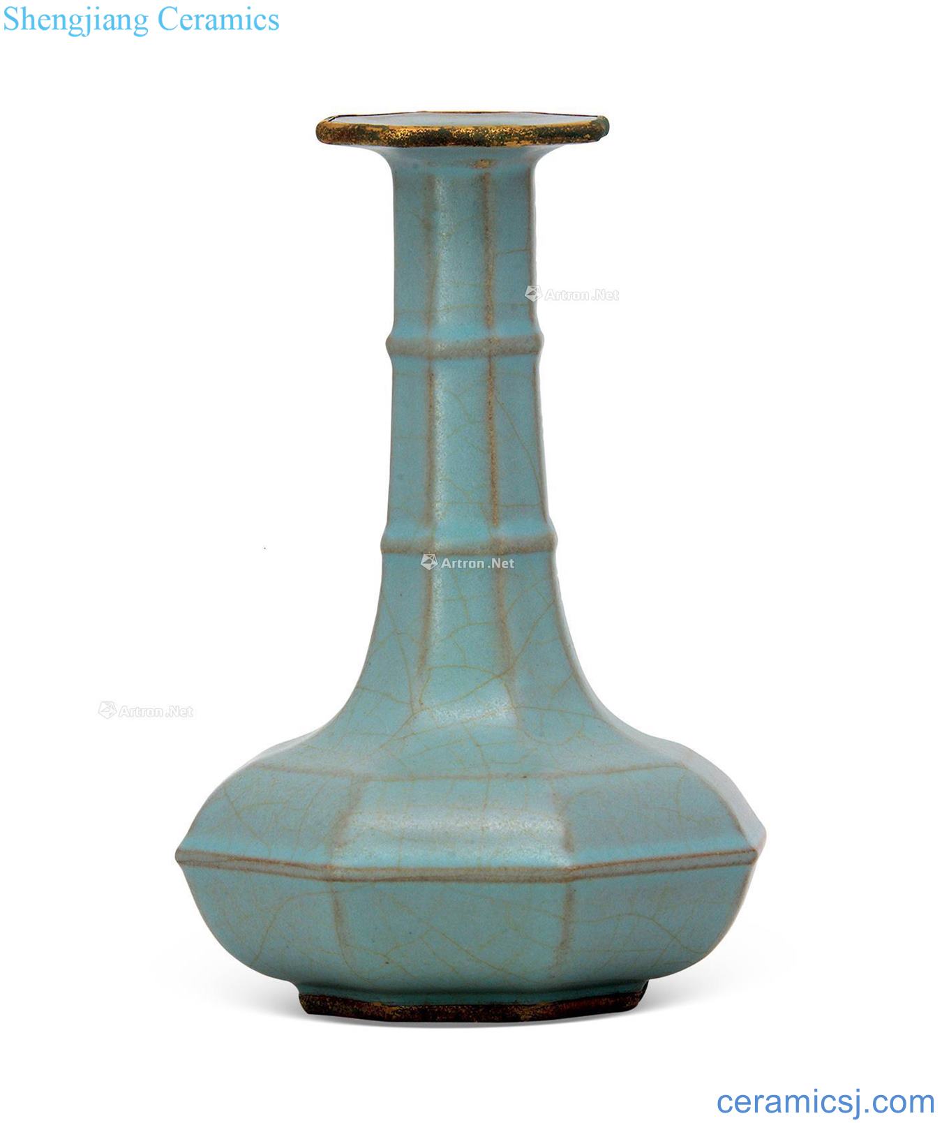 Northern song dynasty Your kiln azure glaze eight square spiral grain bottle plated with gold