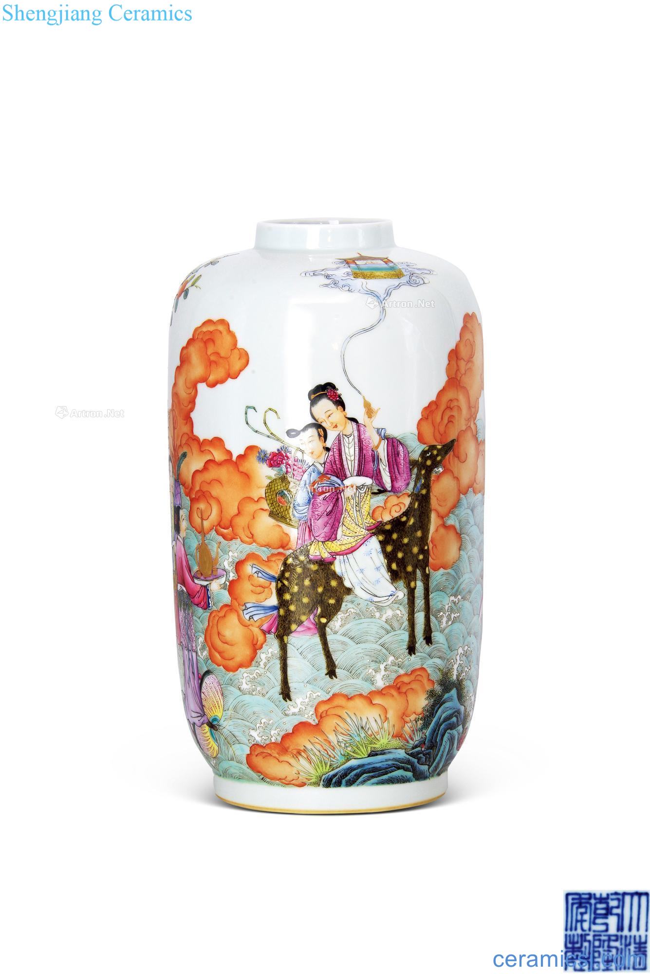 Qianlong pastel landscape character sika deer lantern