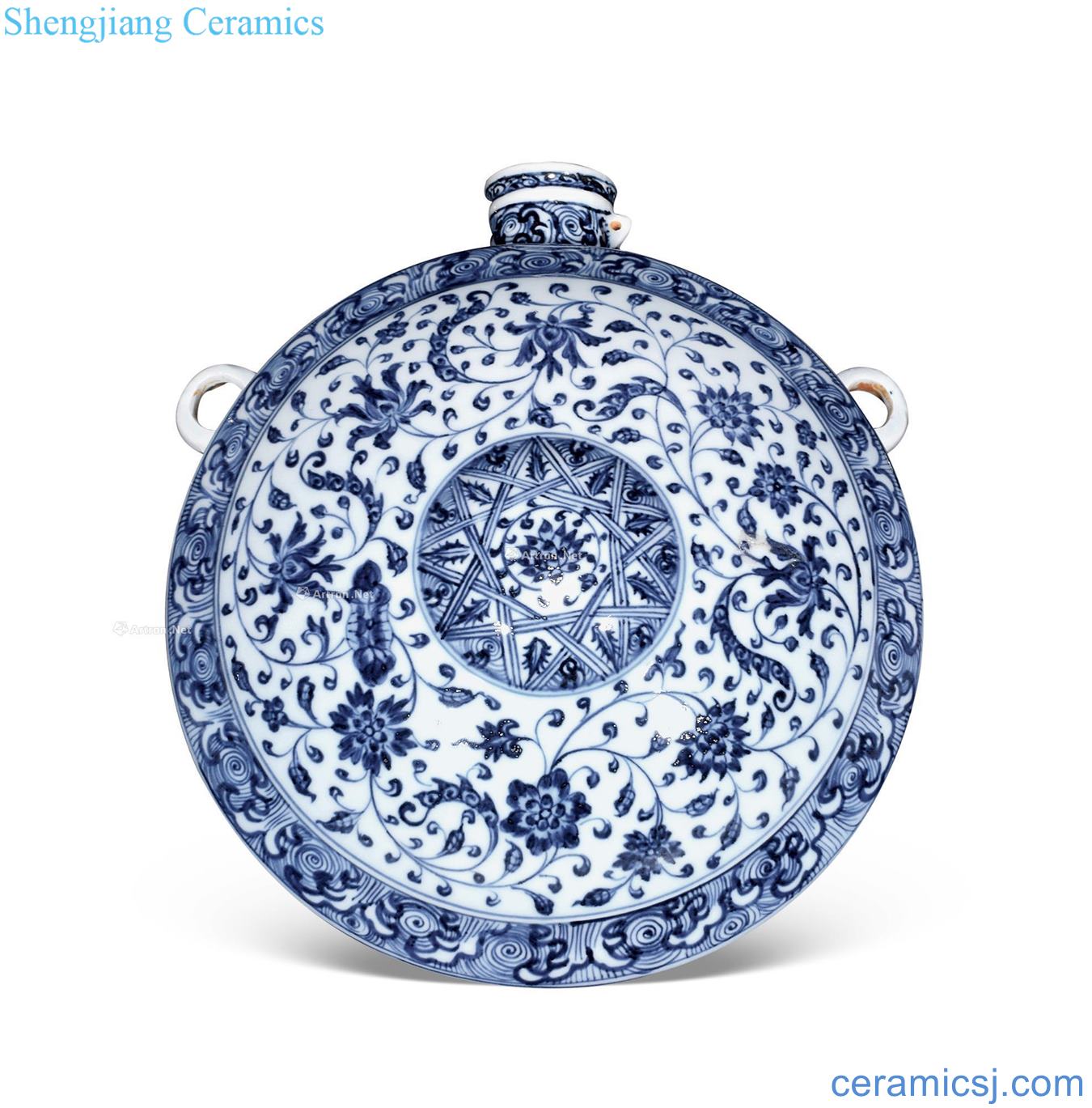 yongle Blue and white tie up branch grain ears lie the pot of flowers