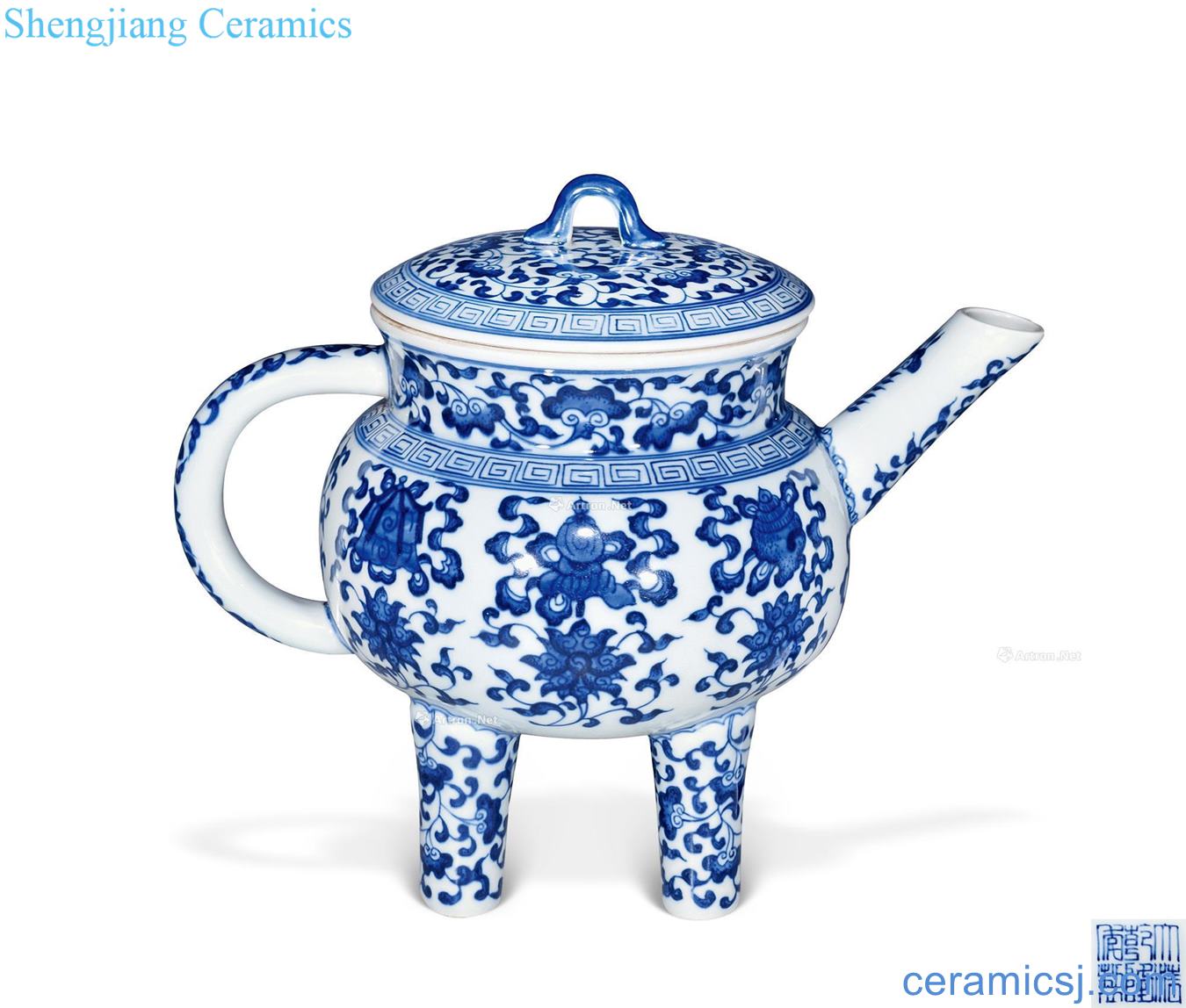 Qing qianlong Blue and white ruffled lotus flower grain He