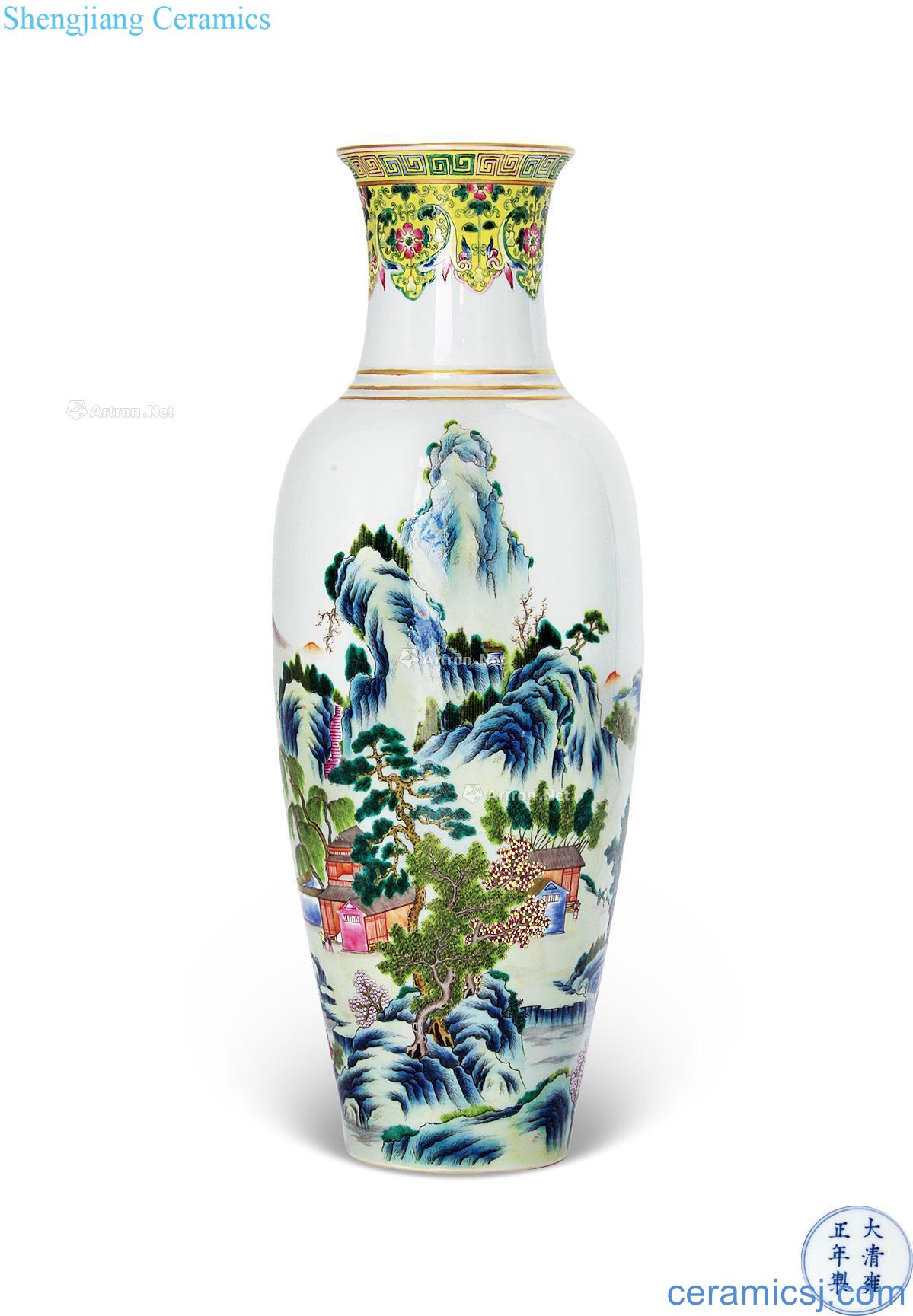 Goddess of mercy bottle yongzheng colorful landscape characters