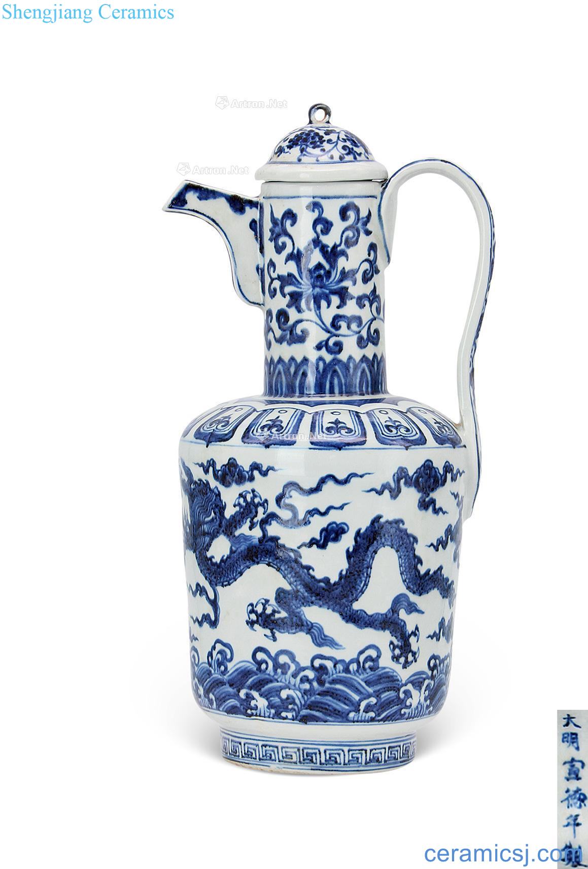 Ming xuande Blue sea YunLongWen with cover ewer