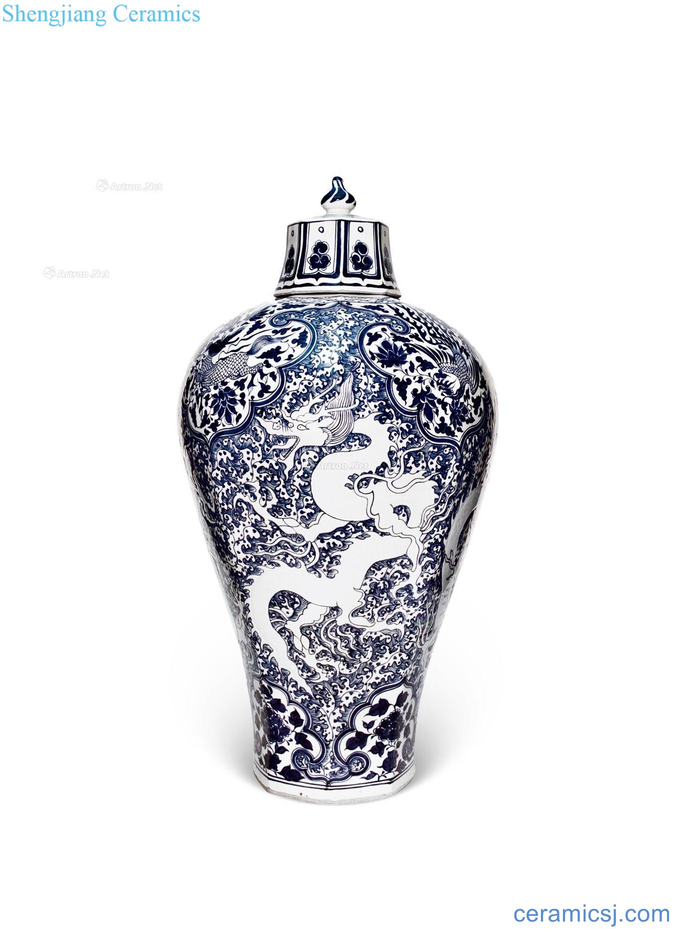 The yuan dynasty Sea blue and white eight arrises YunLongWen mei bottle