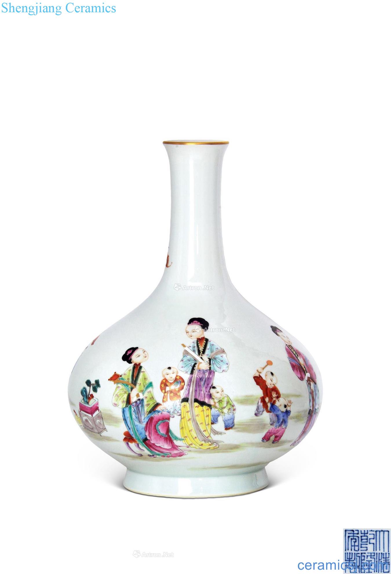 Qianlong pastel landscape characters of the reward bottle