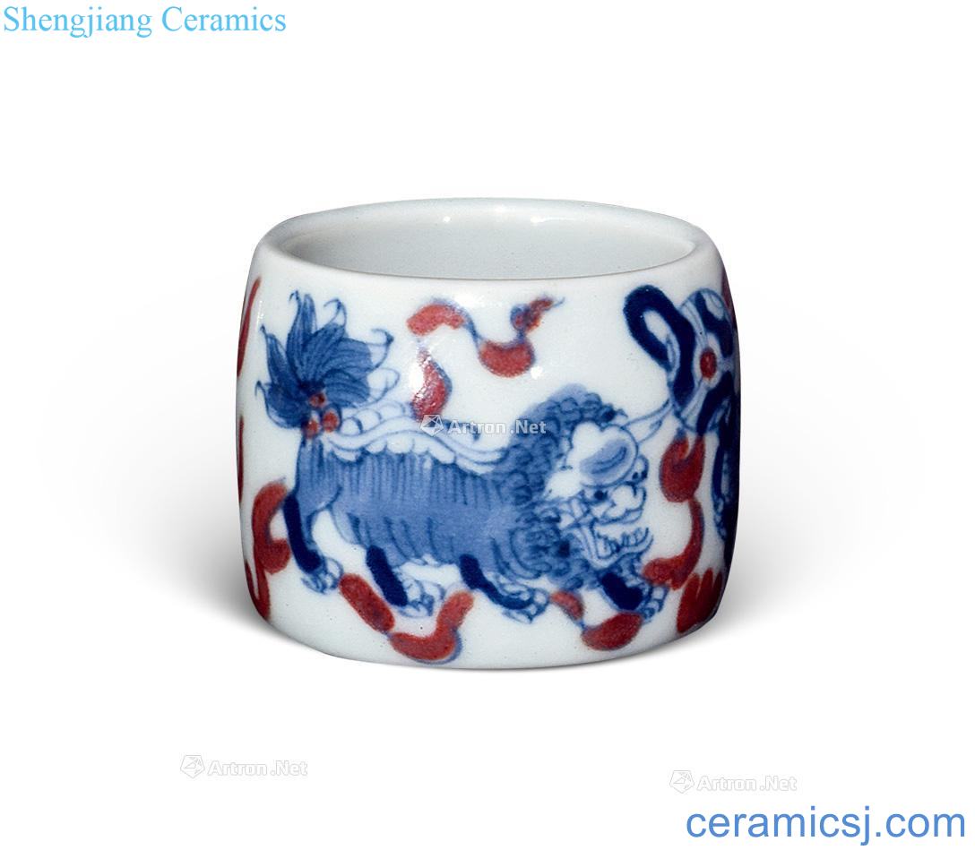 Early qing dynasty blue-and-white youligong red lion ball grain BanZhi