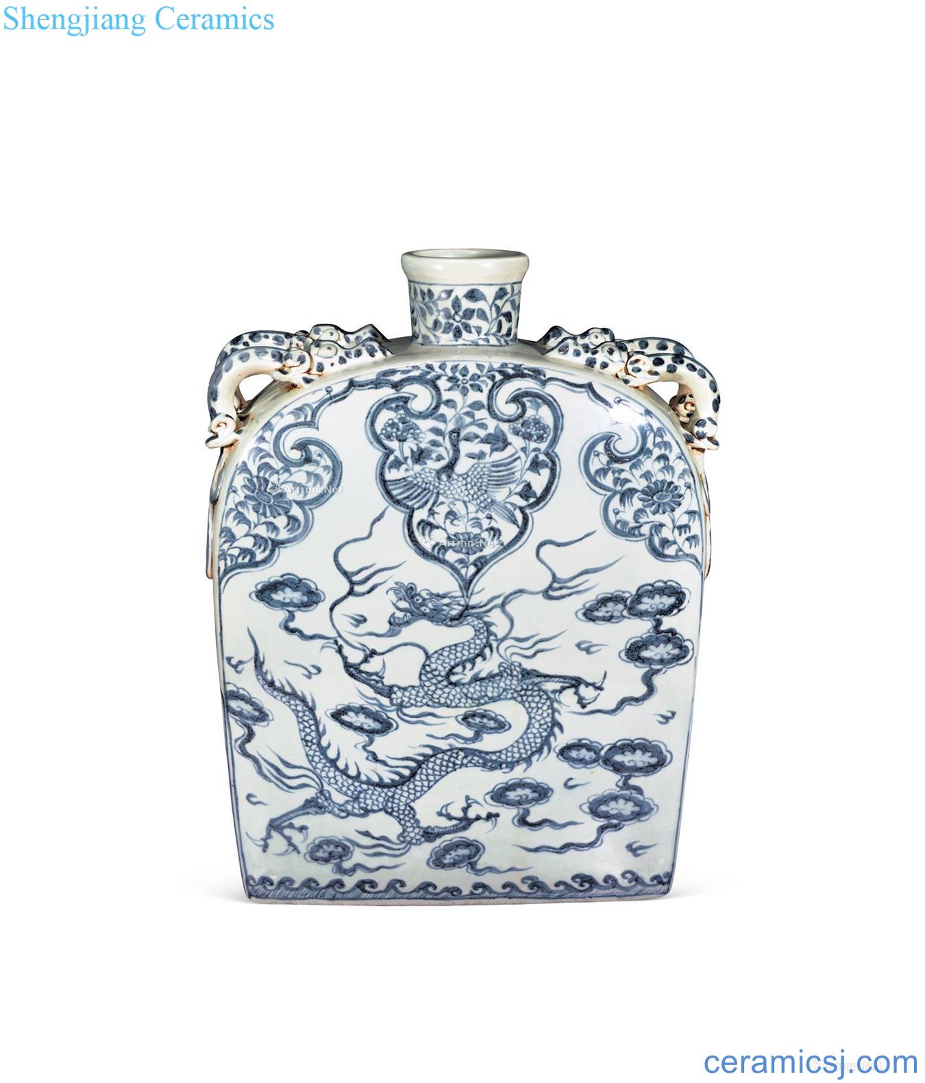 yuan Blue and white dragon four flat bottles