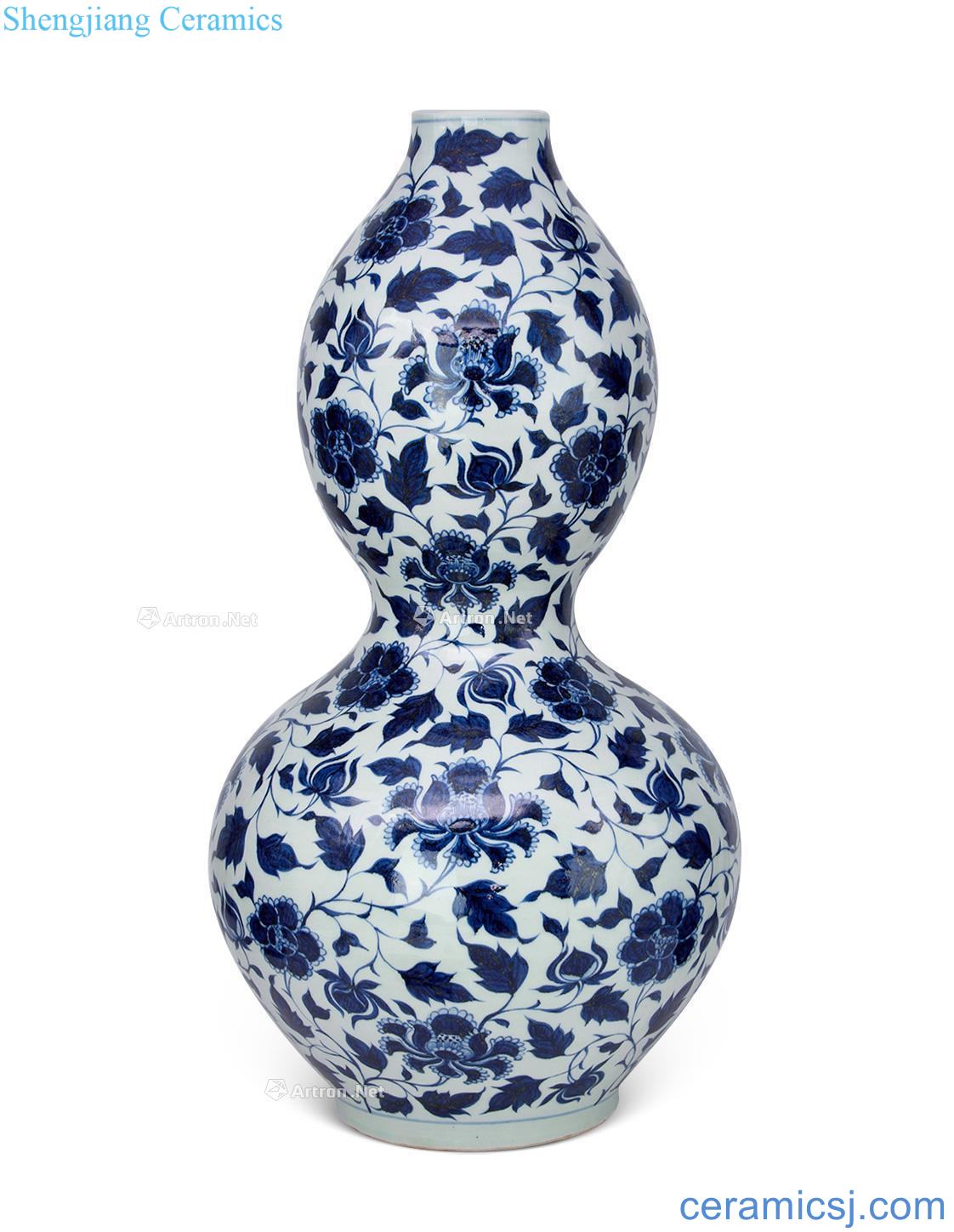 yuan Blue and white tie up flower bottle gourd