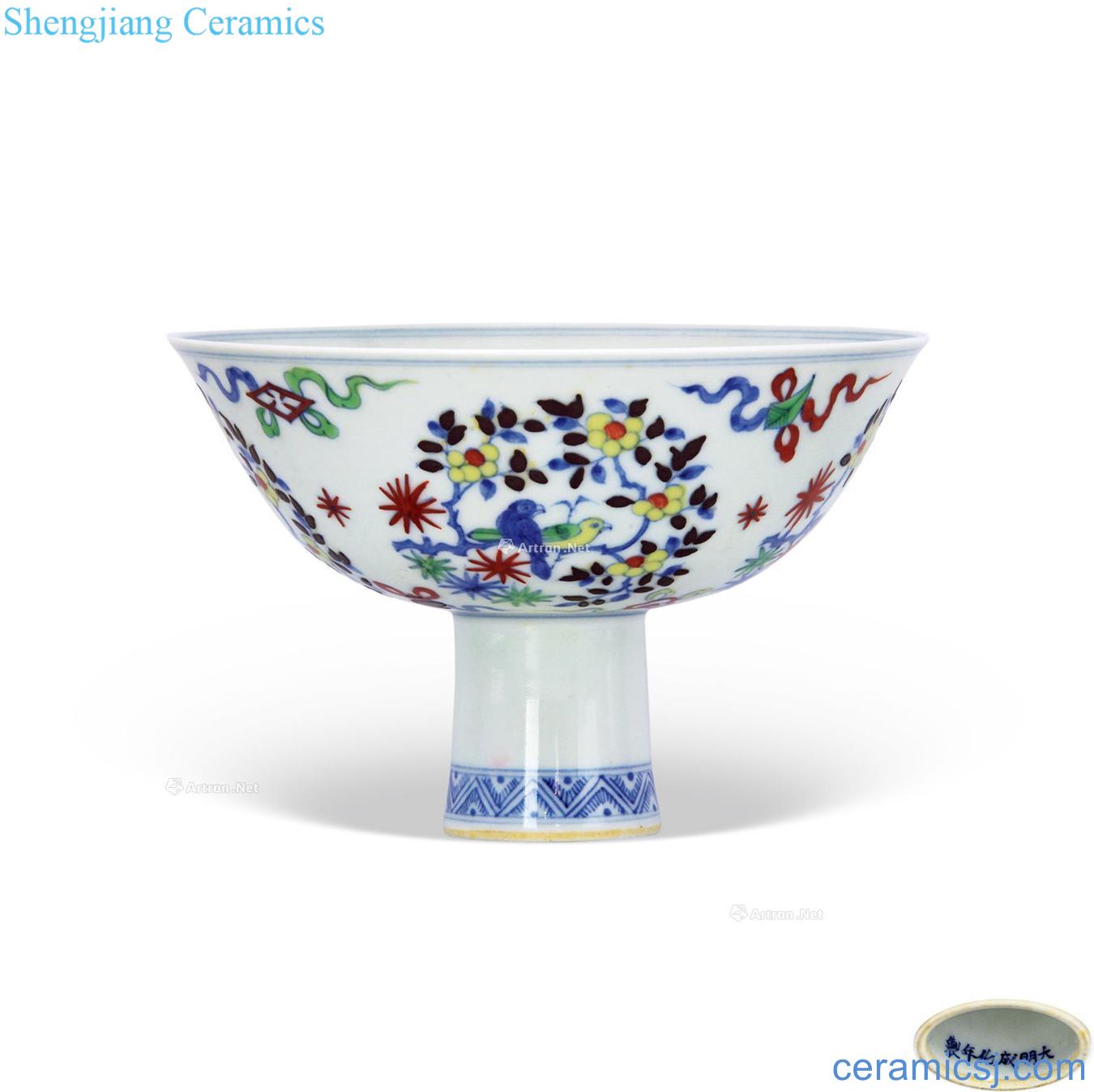 in Bucket color painting of flowers and grain footed bowl