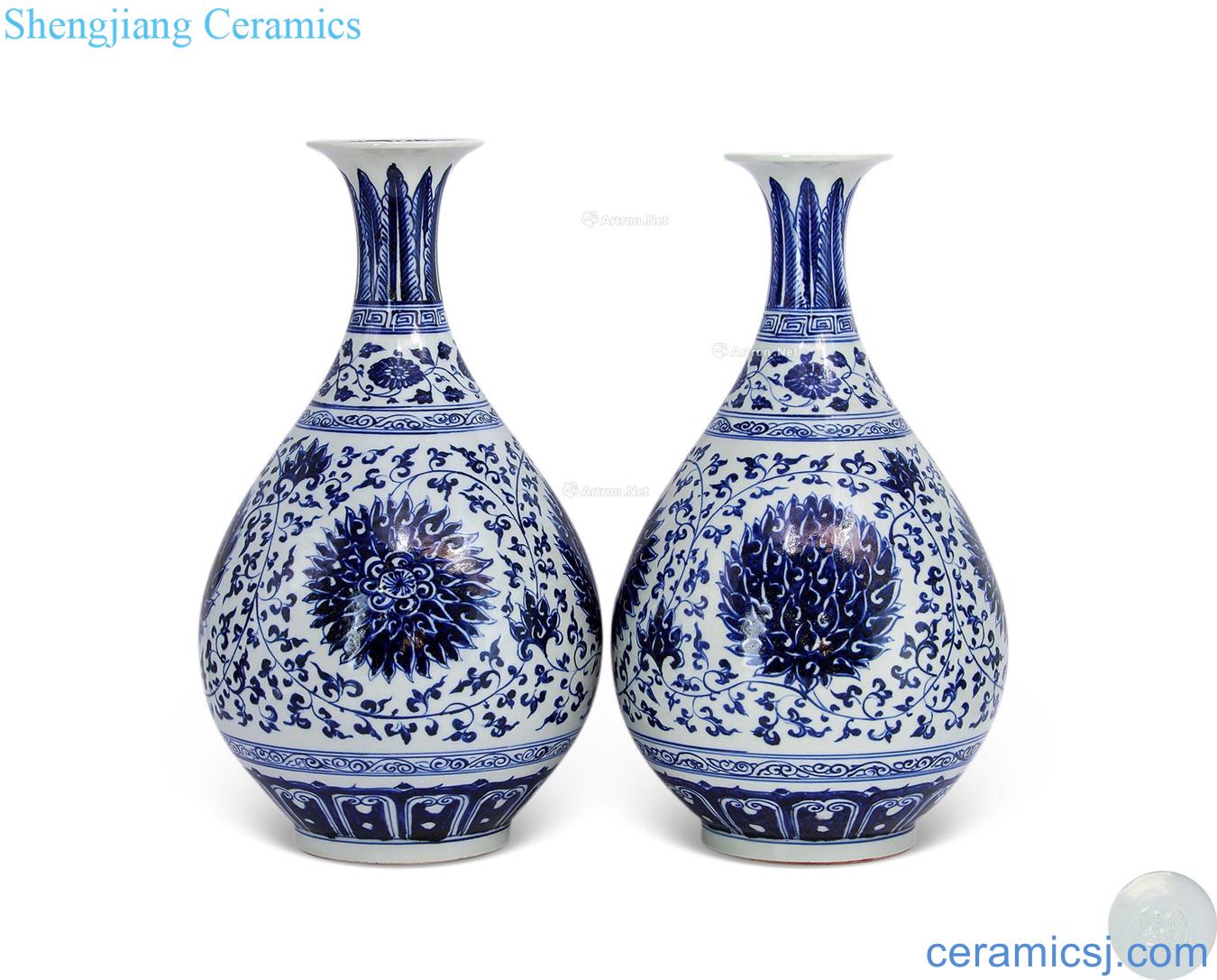 Ming yongle Blue and white tie up branch lotus okho spring bottle (a)