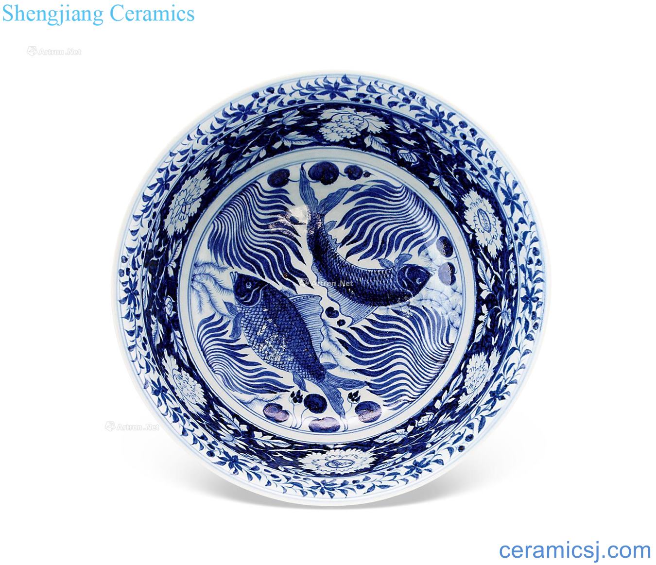 yuan Blue and white fish algae within YunLongWen grain big bowl