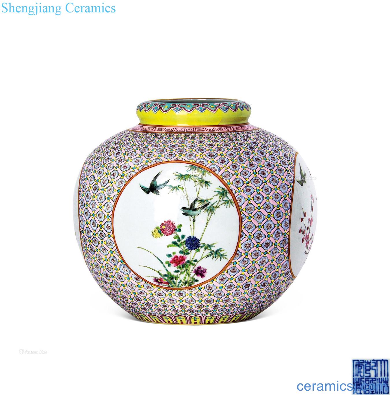 Qianlong pastel medallion and grain dish cans