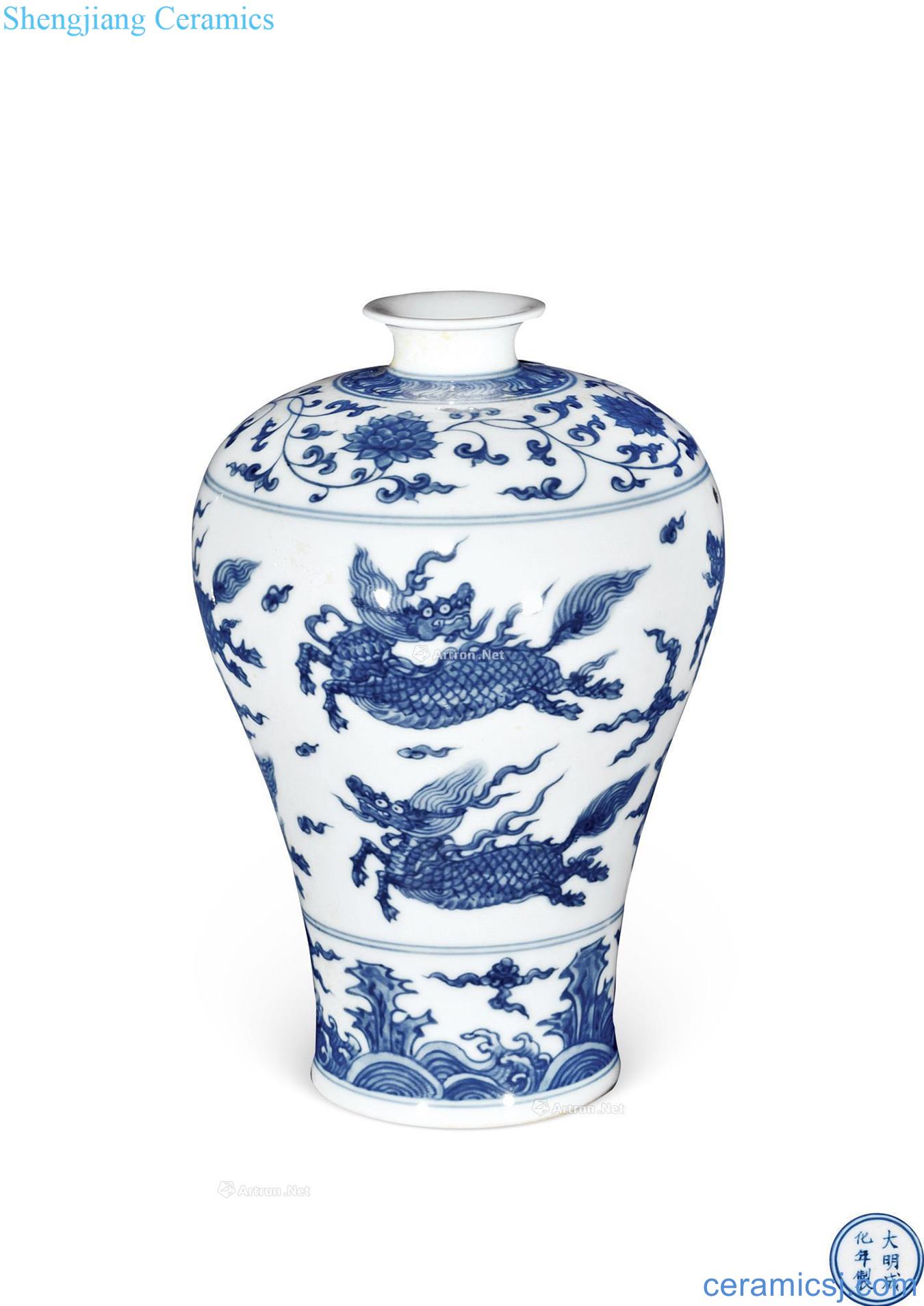 in Blue and white dragon bottle