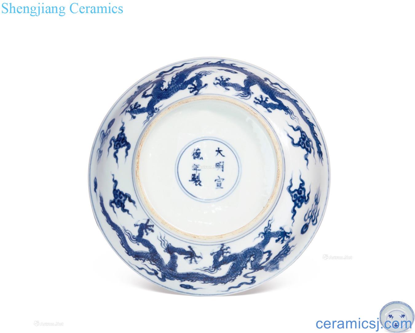 Ming xuande Blue and dark moment YunLongWen plate