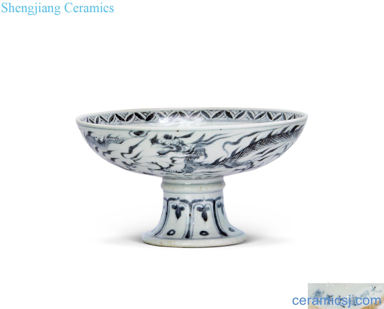 MingJianWen Blue and white dragon footed bowl