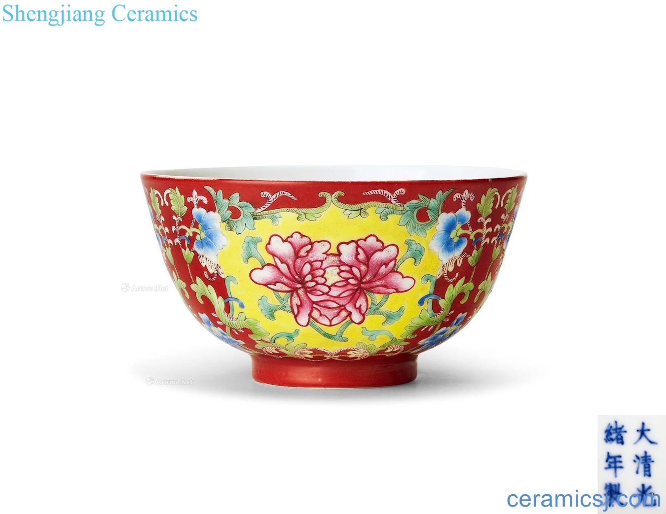 Qing guangxu Coral pastel flowers green-splashed bowls