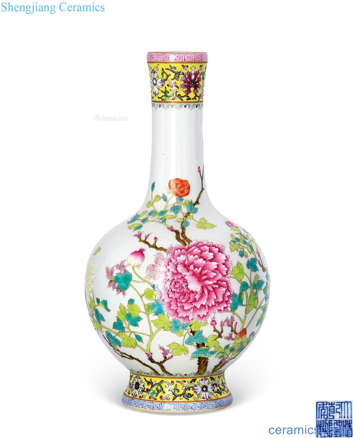Qianlong pastel flowers lines straight flask