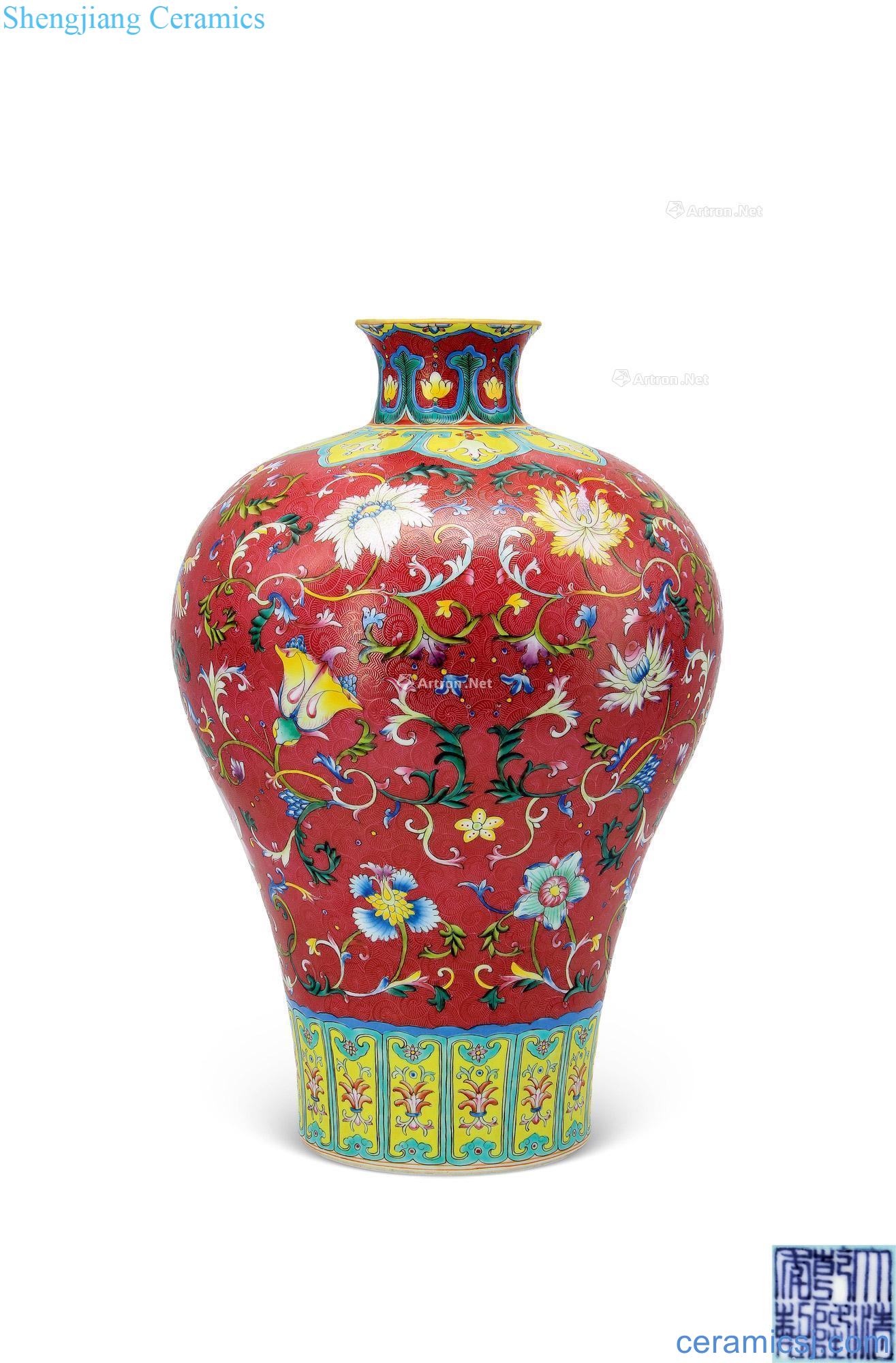 Red to qing qianlong pastel flowers lines rolling around branches mei bottle