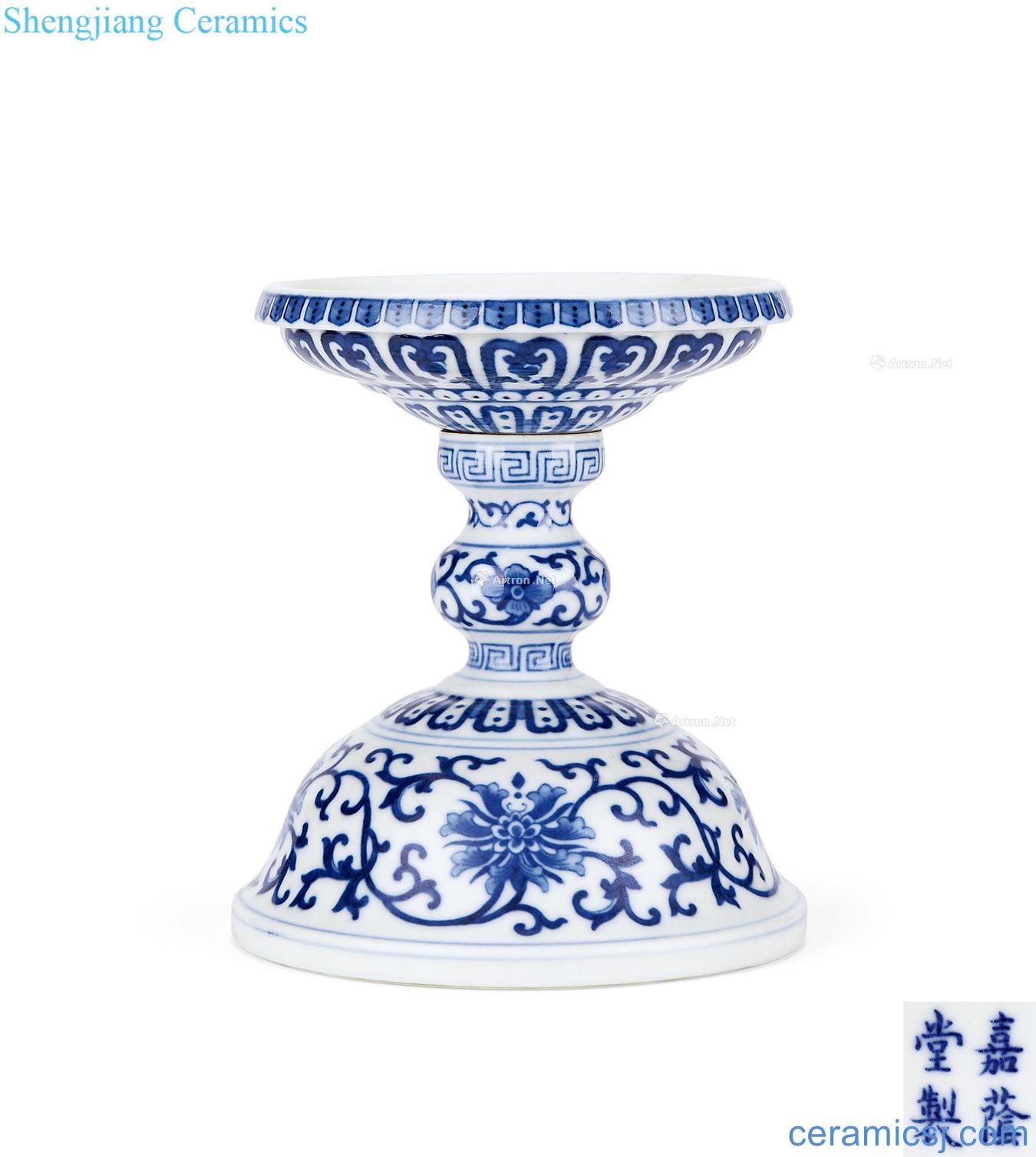 Qing jiaqing Blue and white branch flowers grain candlestick