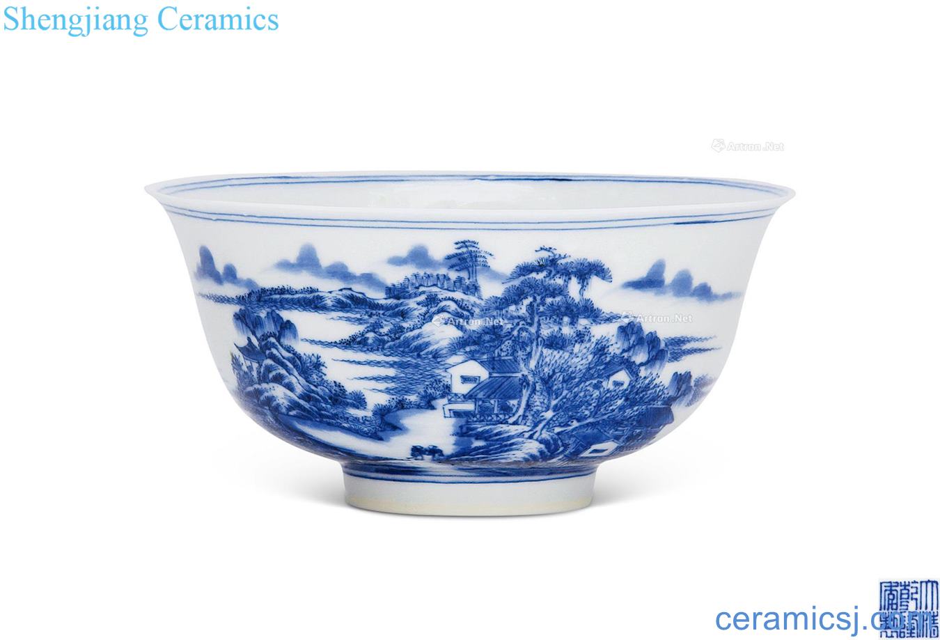 Qing qianlong Blue and white landscape by bowl