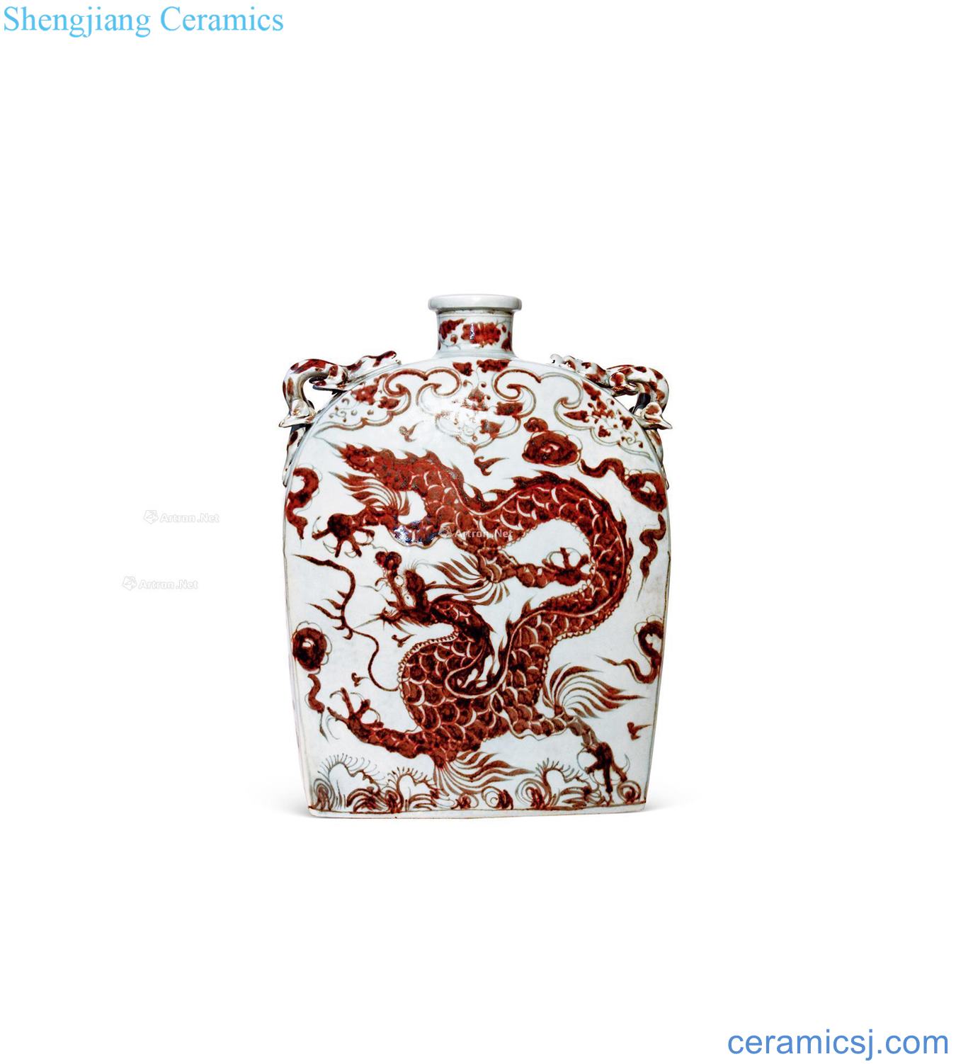 The yuan dynasty Four series flat bottles youligong red dragon grain