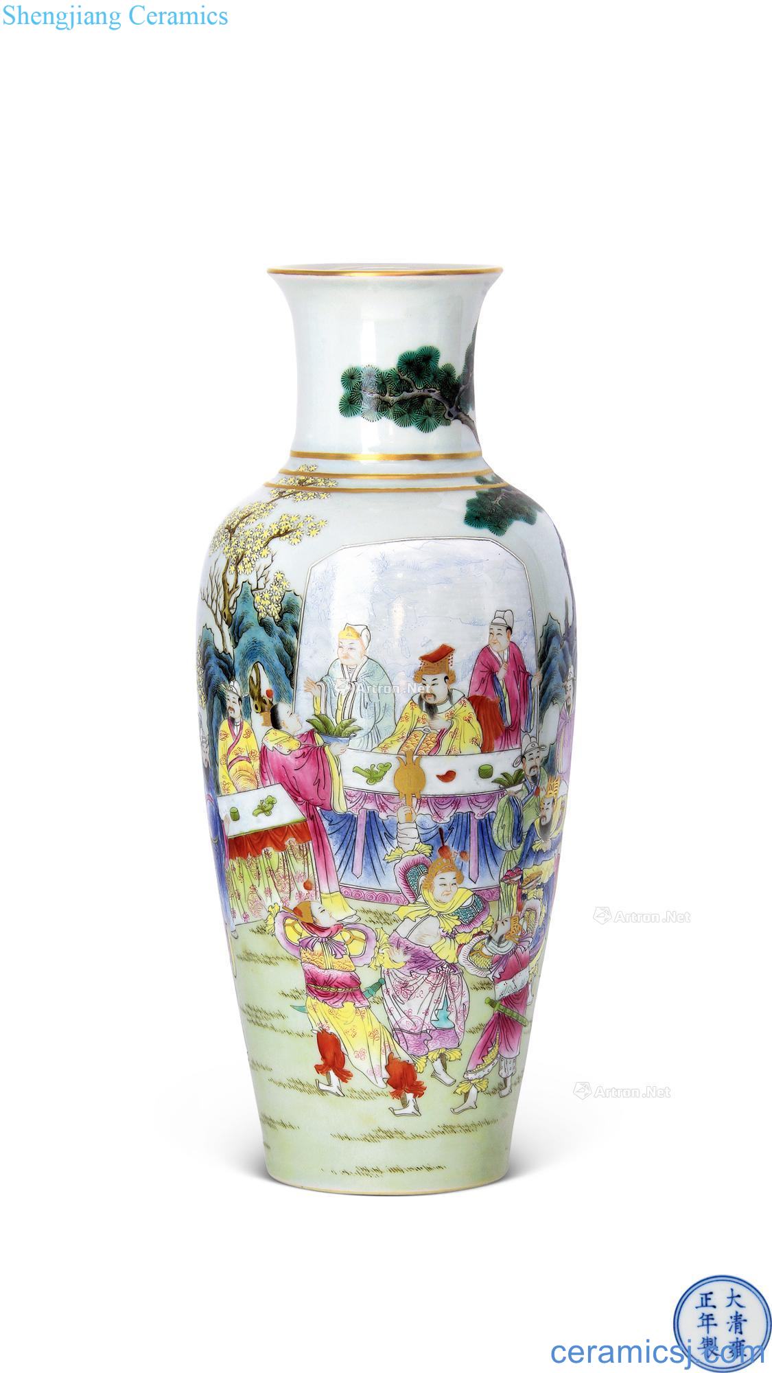 Yongzheng pastel landscape character lines goddess of mercy bottle