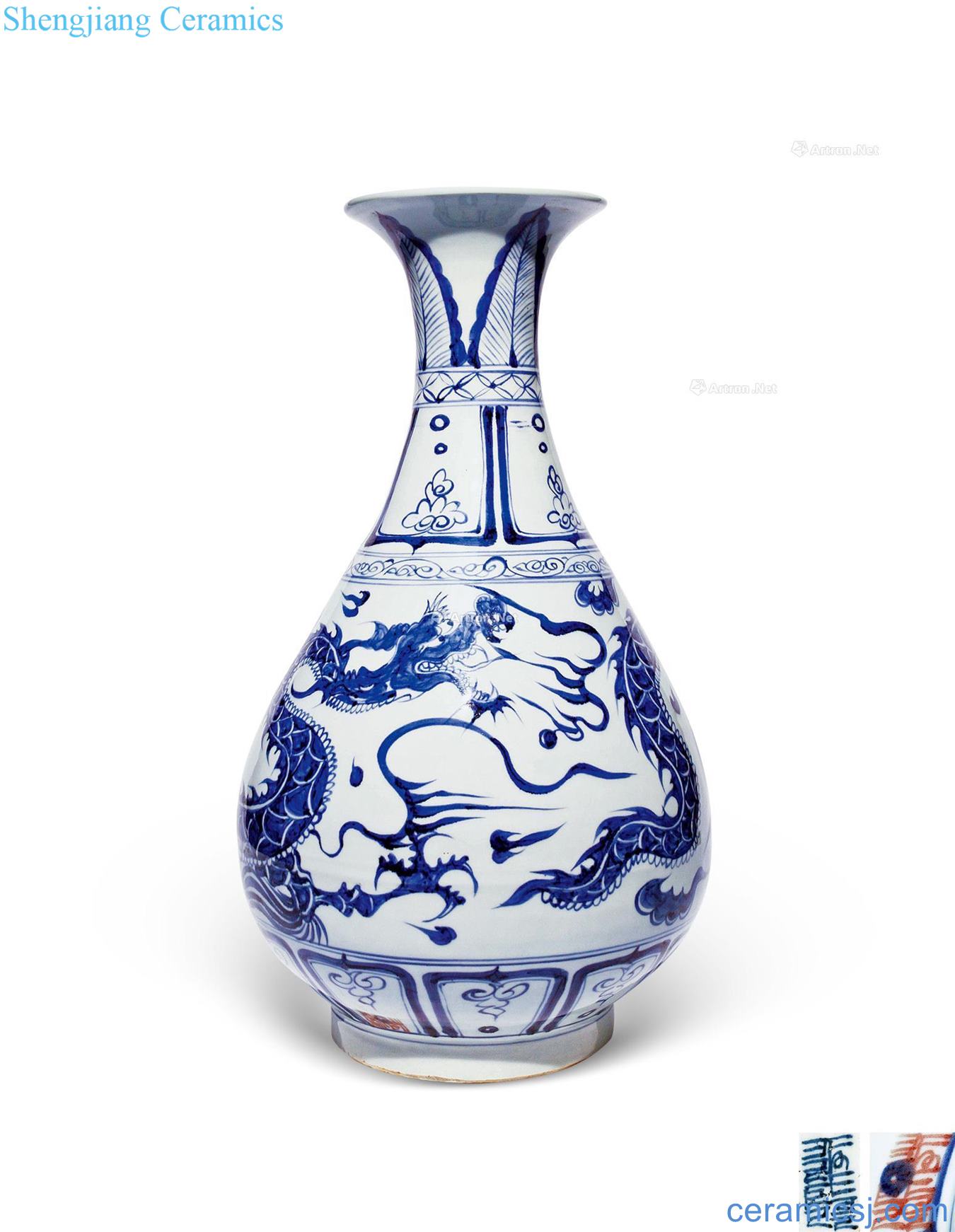 The yuan dynasty Dragon blue-and-white okho spring bottle
