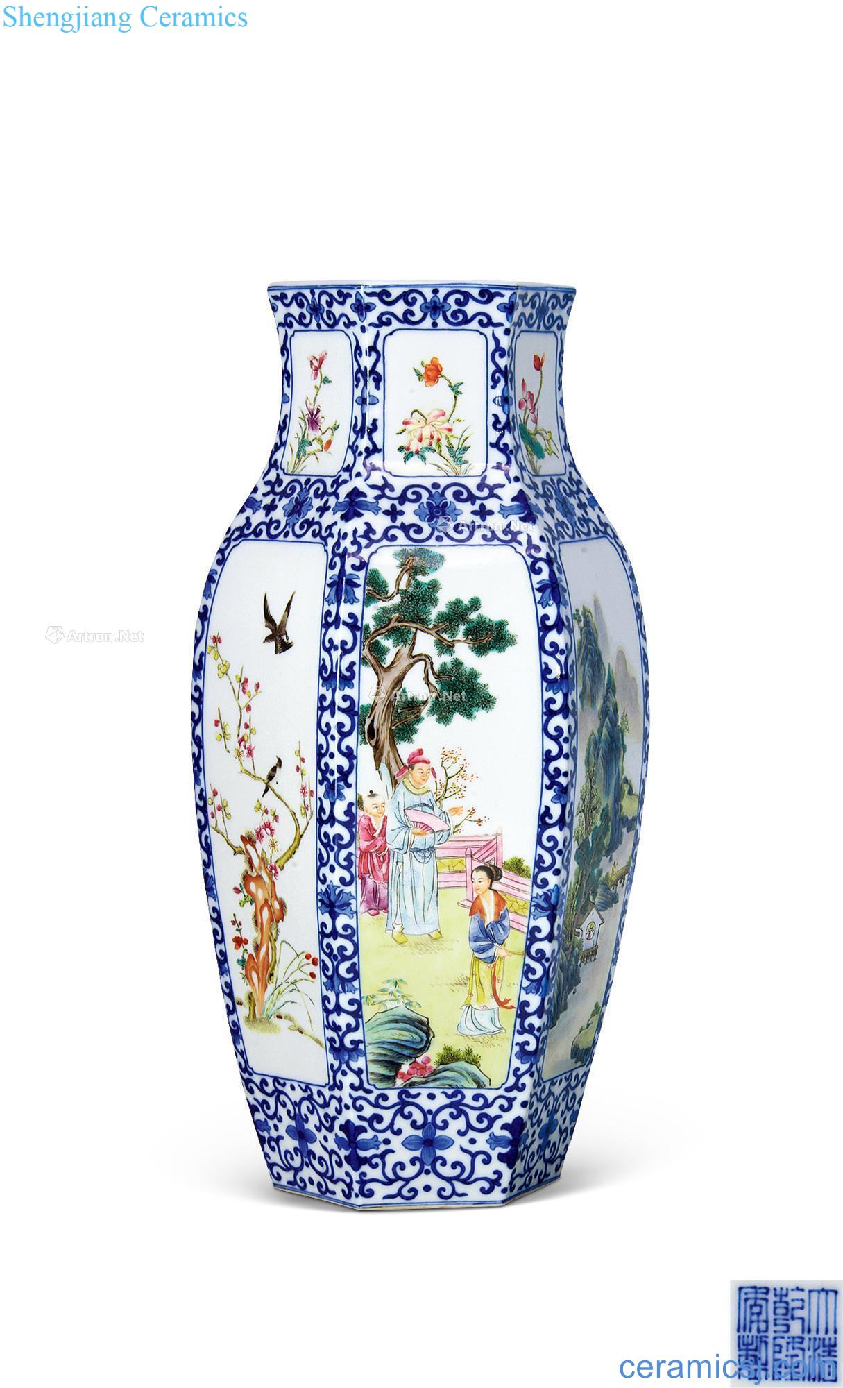 Qianlong porcelain enamel medallion landscape character lines vase