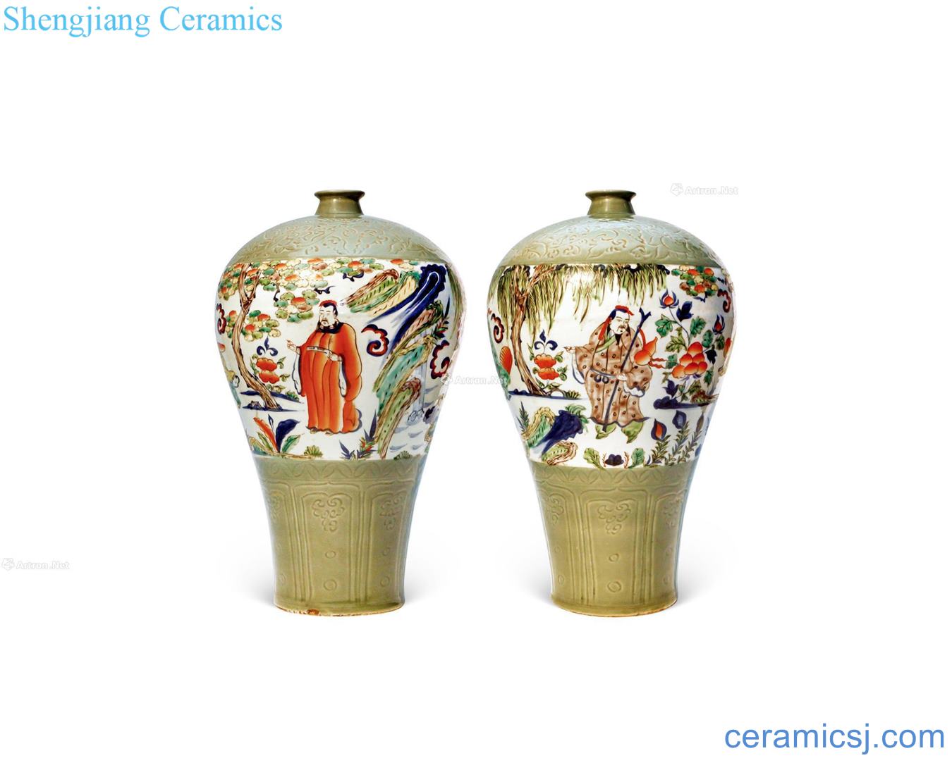 Characters of yuan dynasty longquan glaze plum bottle