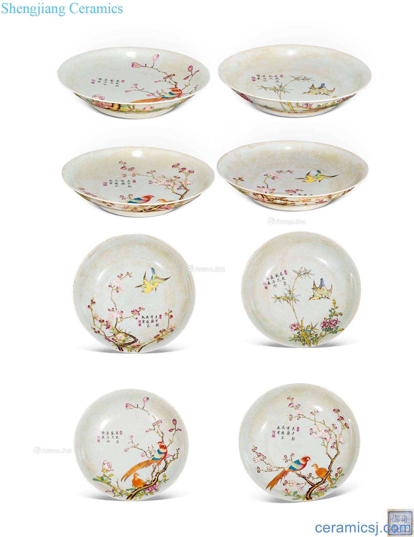 Yong zheng famille rose four seasons plate (four pieces/sets)